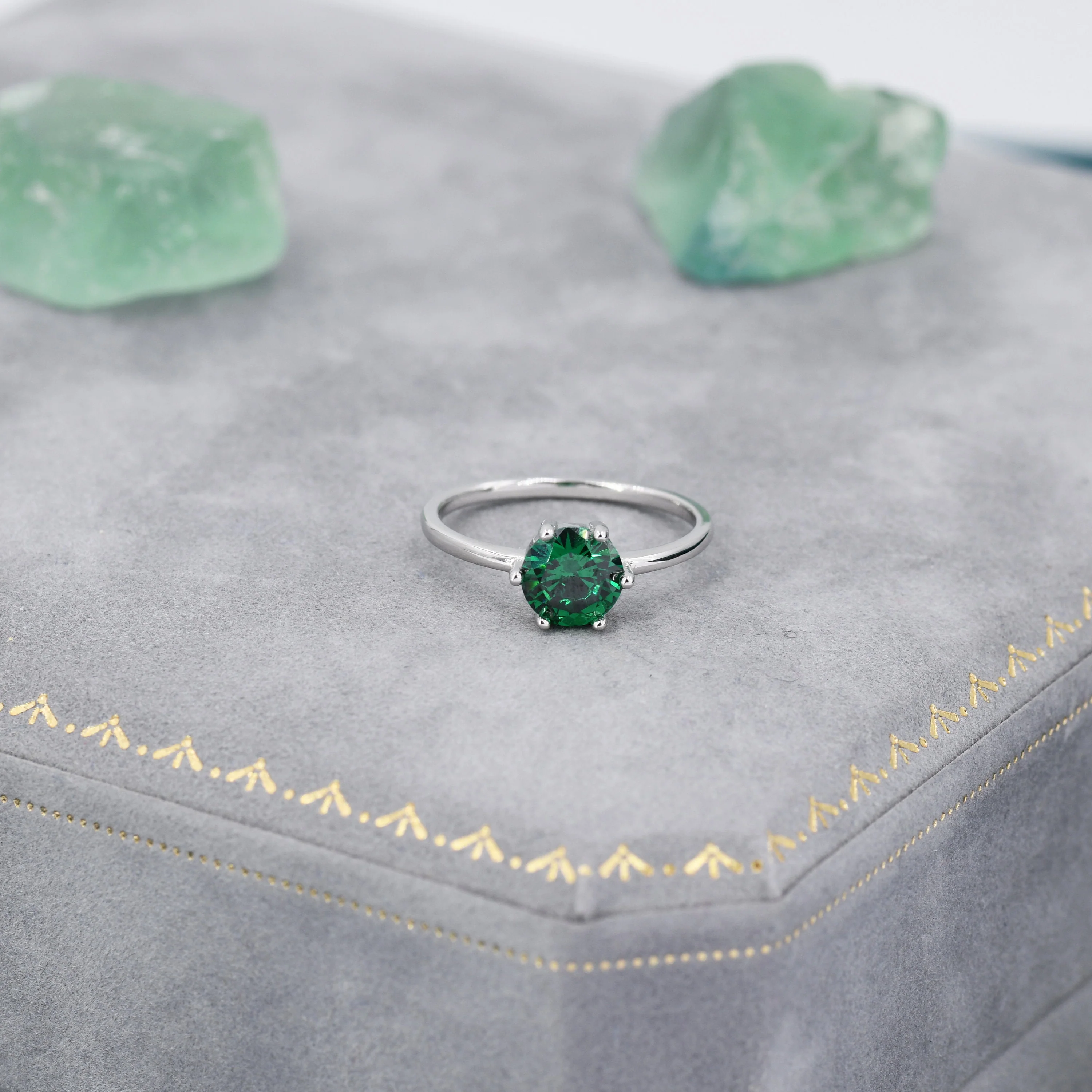 1 Carat Emerald Green CZ Brilliant Cut Ring in Sterling Silver, 6.5mm Green Zircon Ring, US Size 5-8, Green CZ Ring, May Birthstone - Image 6