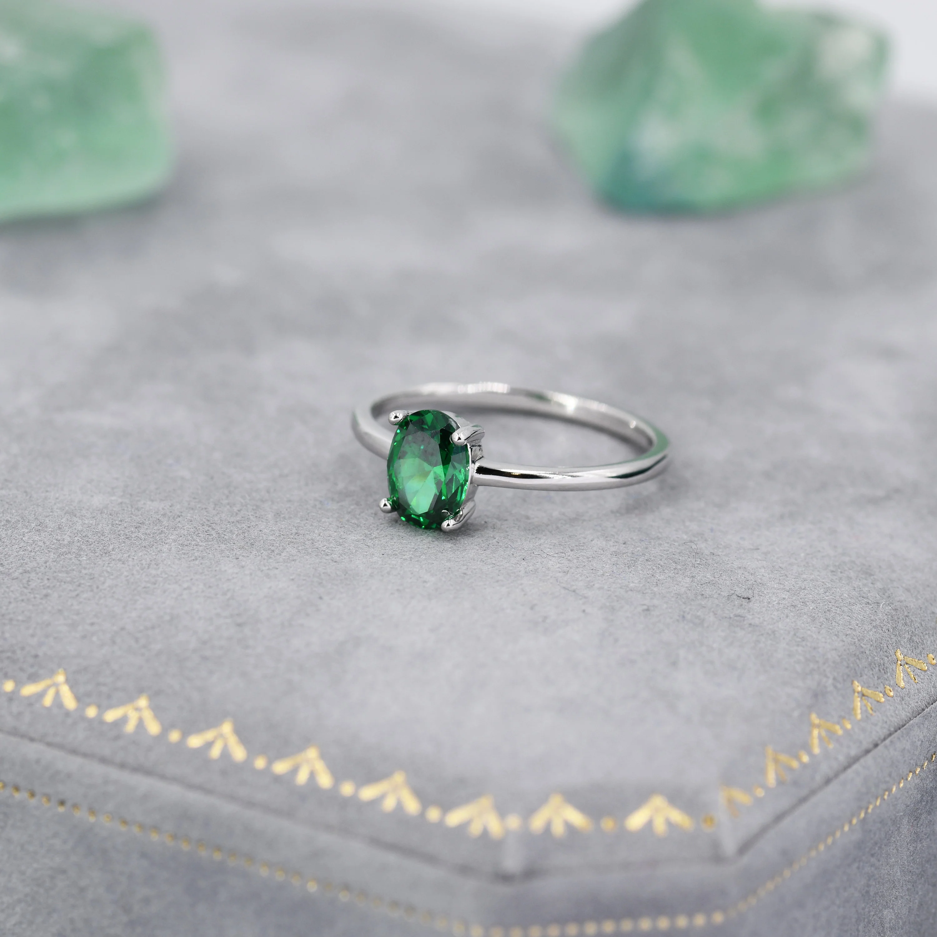 1 Carat Emerald Green CZ Oval Cut Ring in Sterling Silver, 5x7mm Green Zircon Ring, US Size 5-8, Green Oval Ring, May Birthstone - Image 6