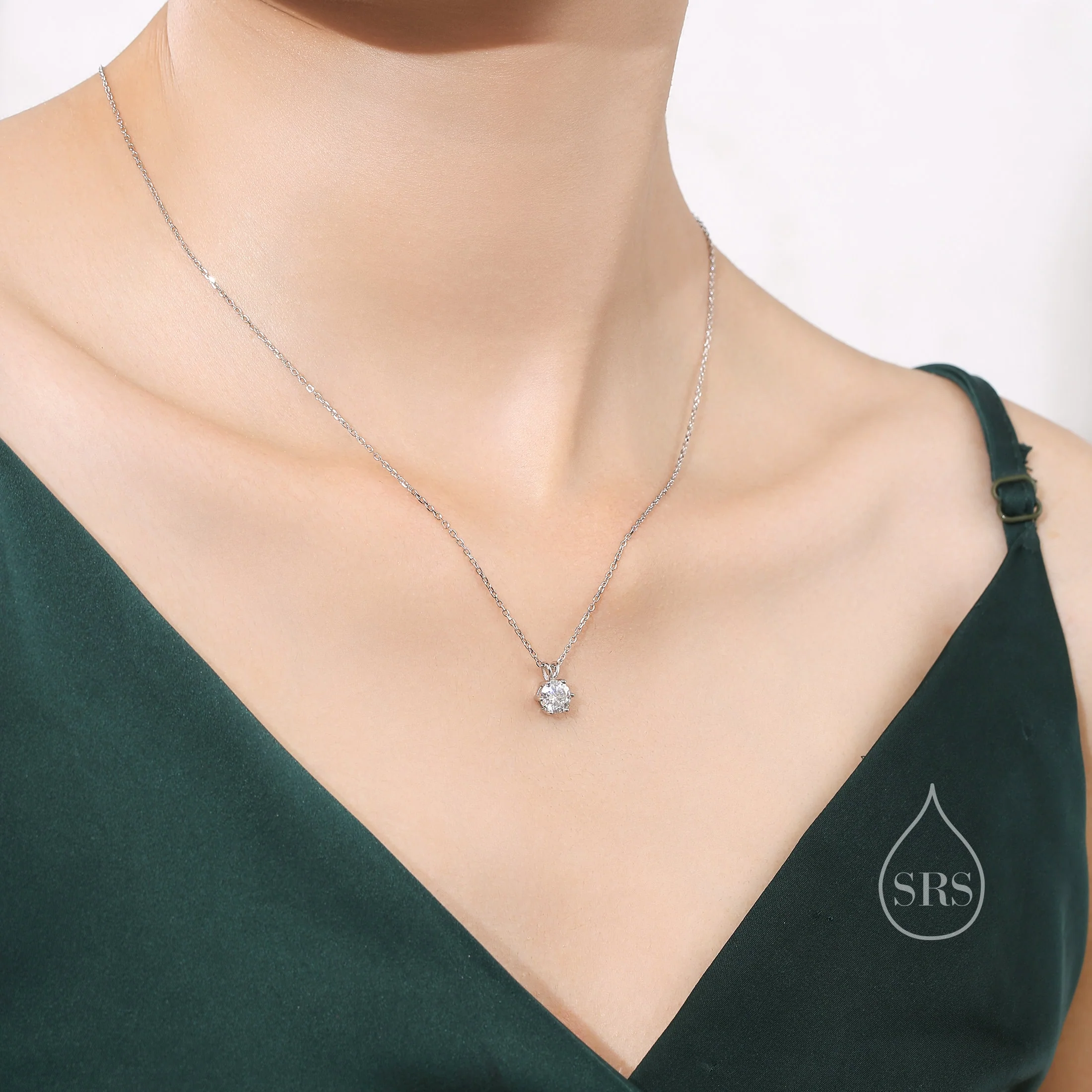 1 Carat Moissanite Diamond Classic Single Stone Pendant Necklace in Sterling Silver, Moissanite Diamond, 18 inch chain - Image 6