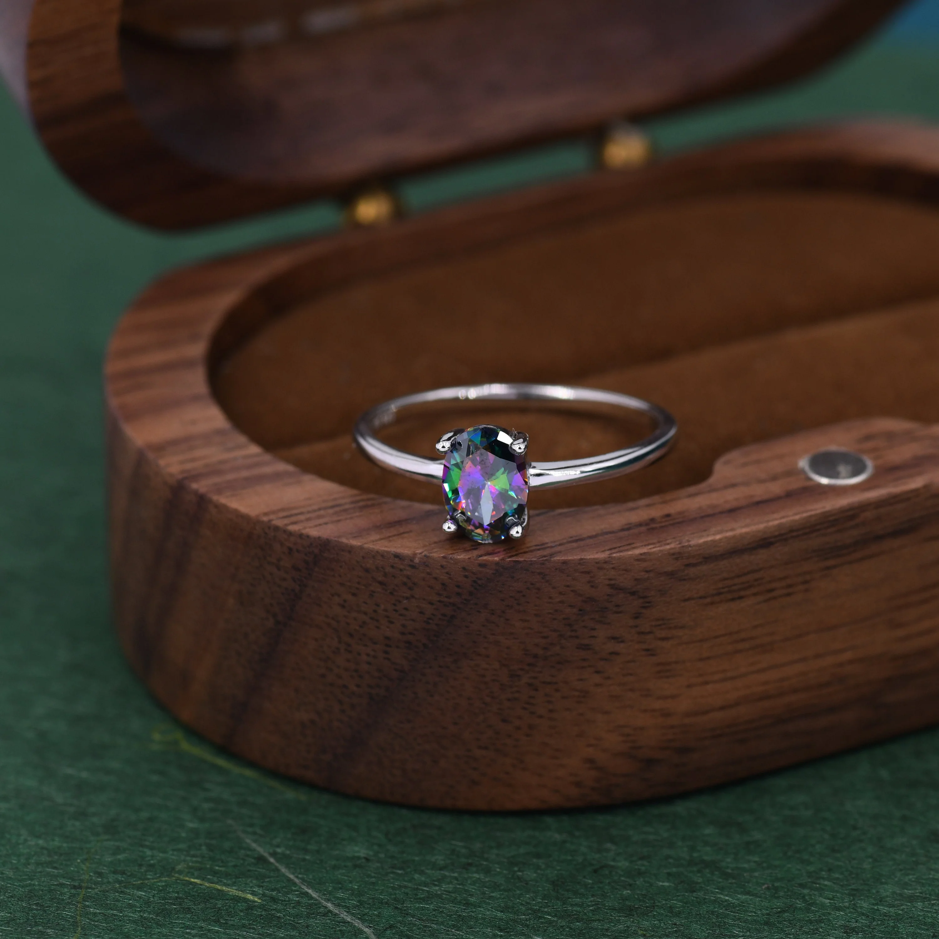 1 Carat Mystic Black CZ Oval Ring in Sterling Silver, 6.5mm Mystic Topaz Zircon Ring, US Size 5-8, Aurora Black Oval Ring - Image 4