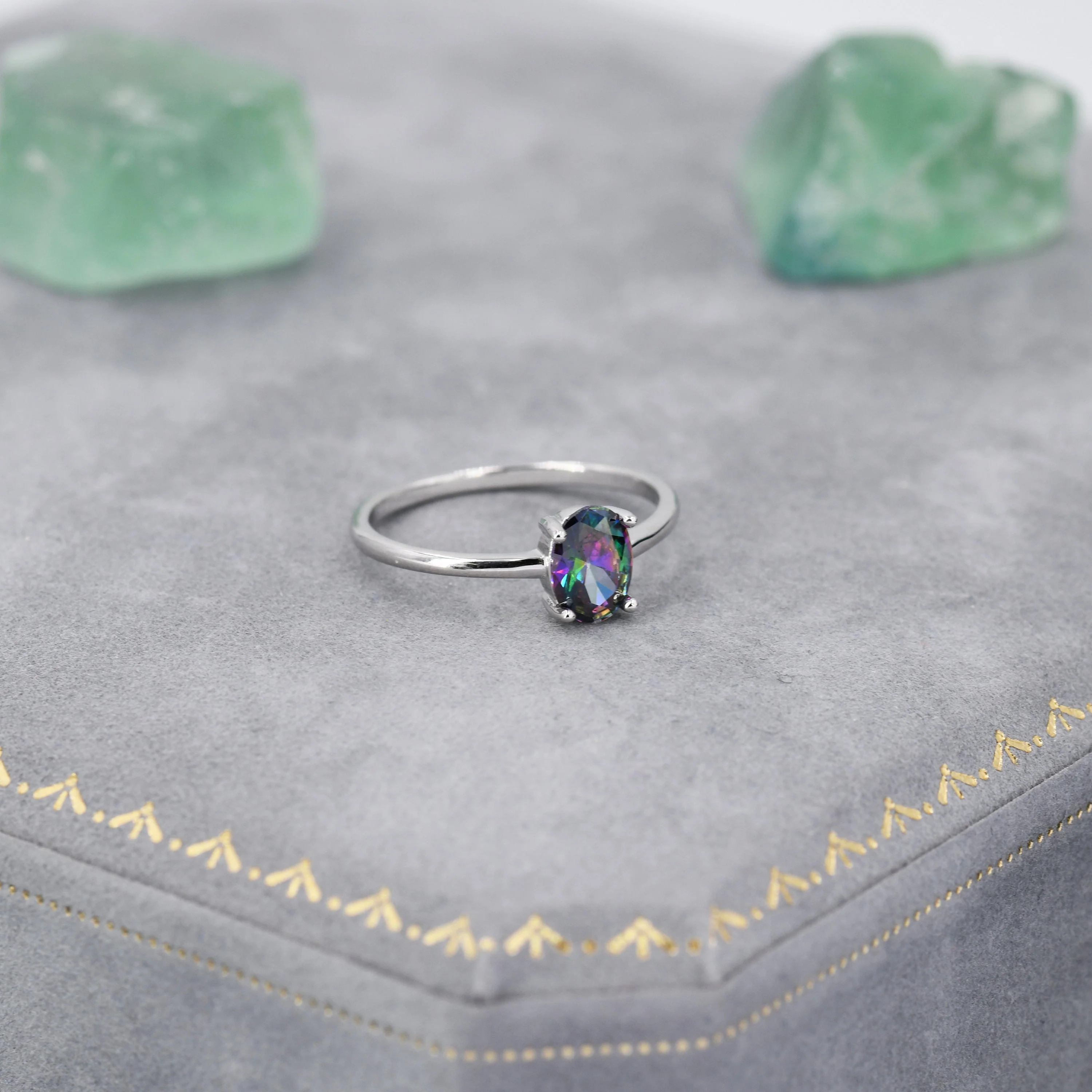 1 Carat Mystic Black CZ Oval Ring in Sterling Silver, 6.5mm Mystic Topaz Zircon Ring, US Size 5-8, Aurora Black Oval Ring - Image 5