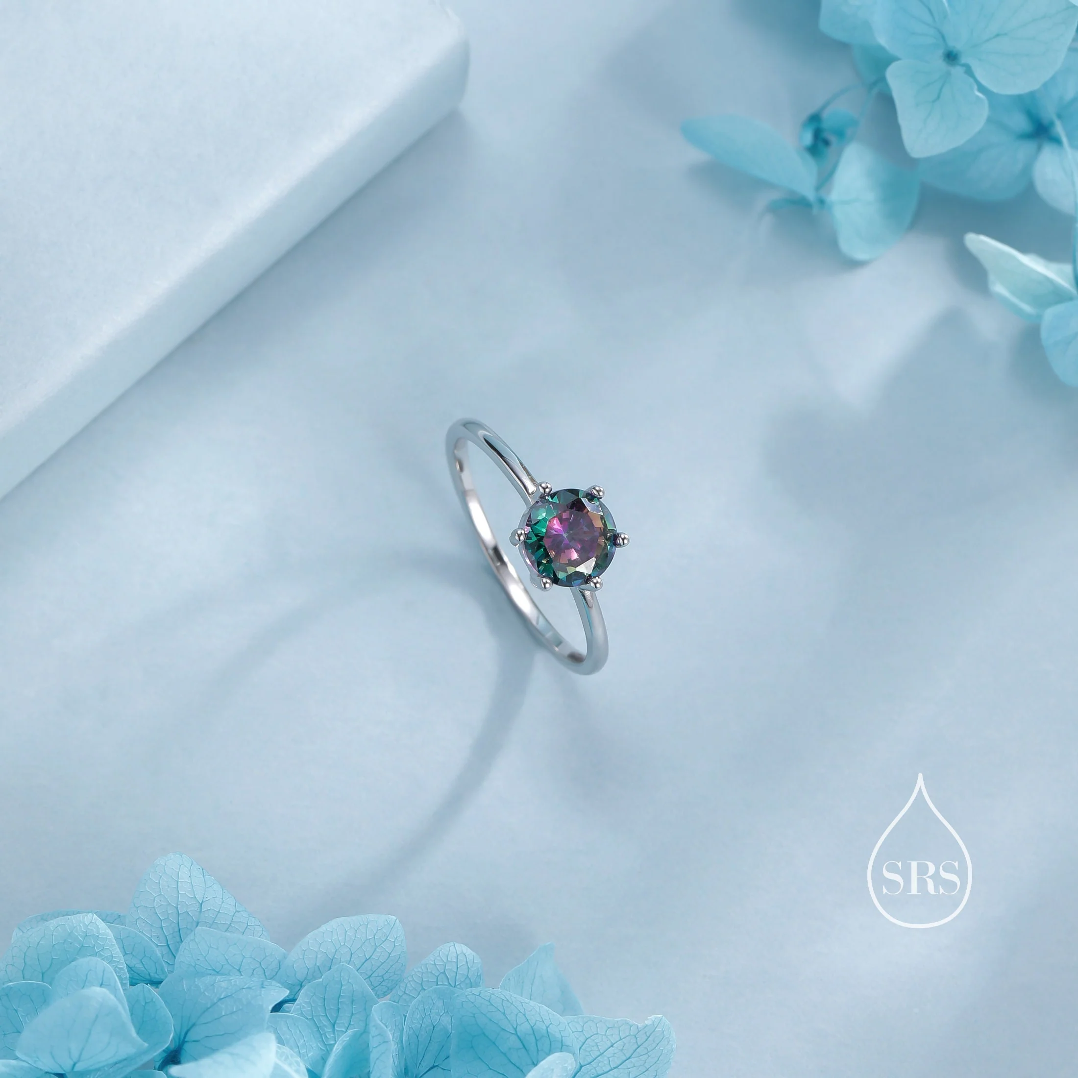 1 Carat Mystic Black CZ Ring in Sterling Silver, 6mm Mystic Topaz CZ Ring, US Size 5-8, Six Prong Ring, Colour Changing Black Crystal Ring - Image 5