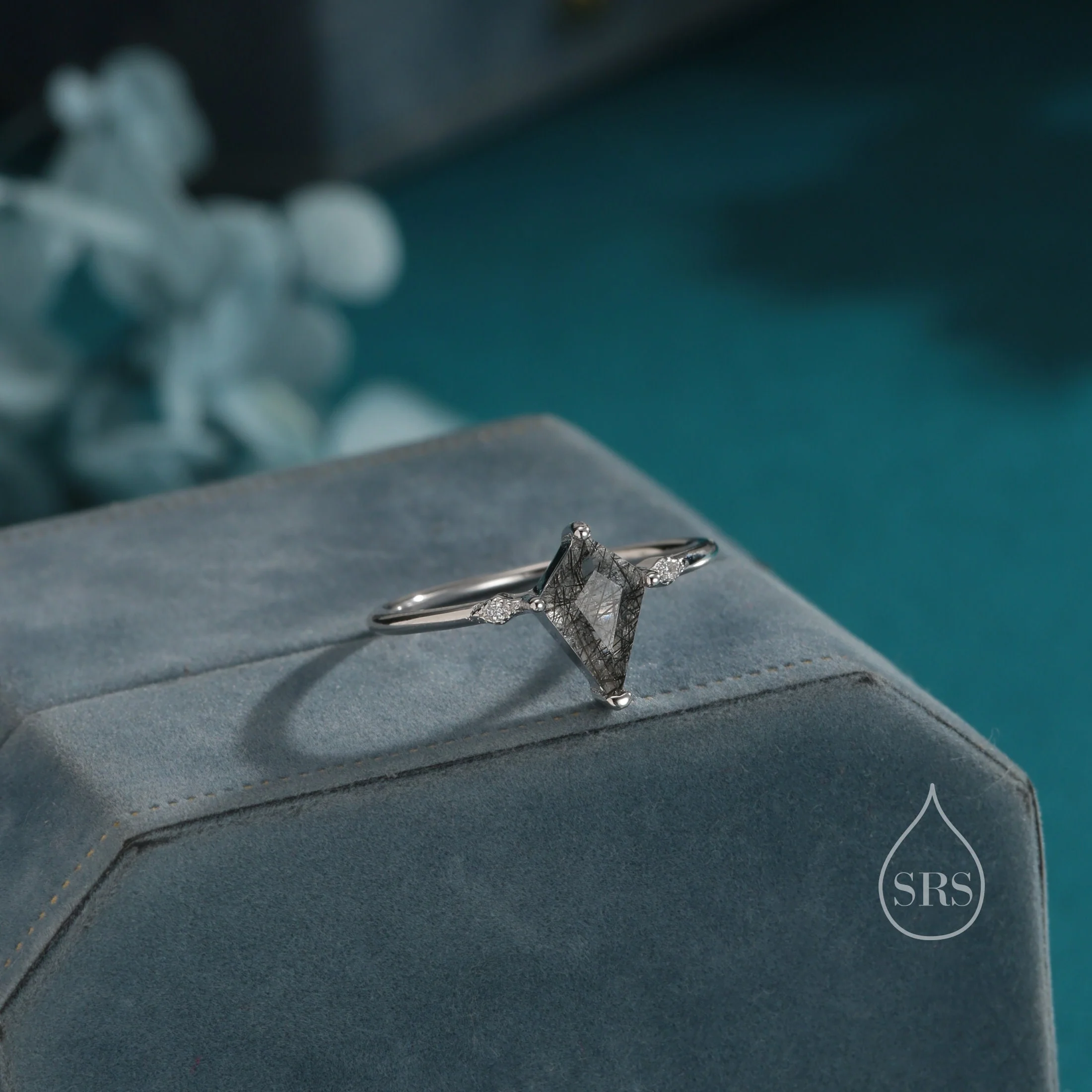 1 Carat Rhombus Cut Rutilated Quartz Classic Single Stone Engagement Ring in Sterling Silver, Kite Shape Rutilated Quartz Ring, US 5-8 - Image 6