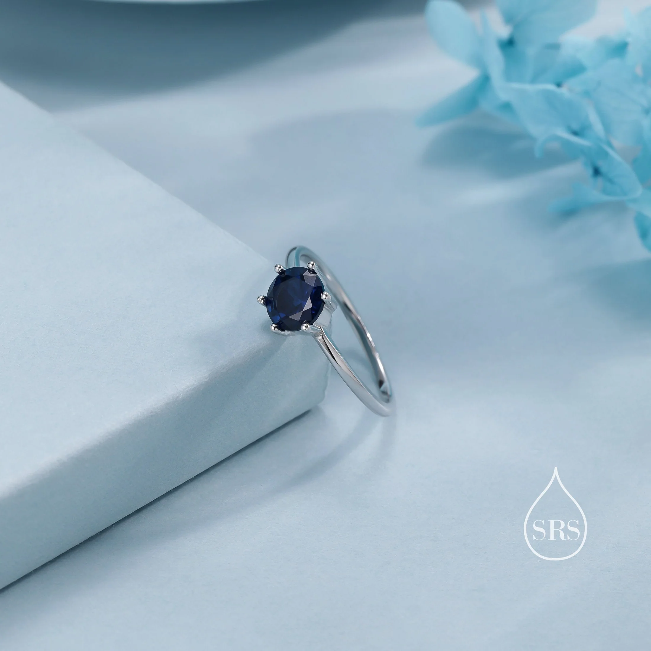 1 Carat Sapphire Blue CZ Ring in Sterling Silver, 6mm Blue Zircon Ring, US Size 5-8, Six Prong Ring, September Birthstone - Image 2