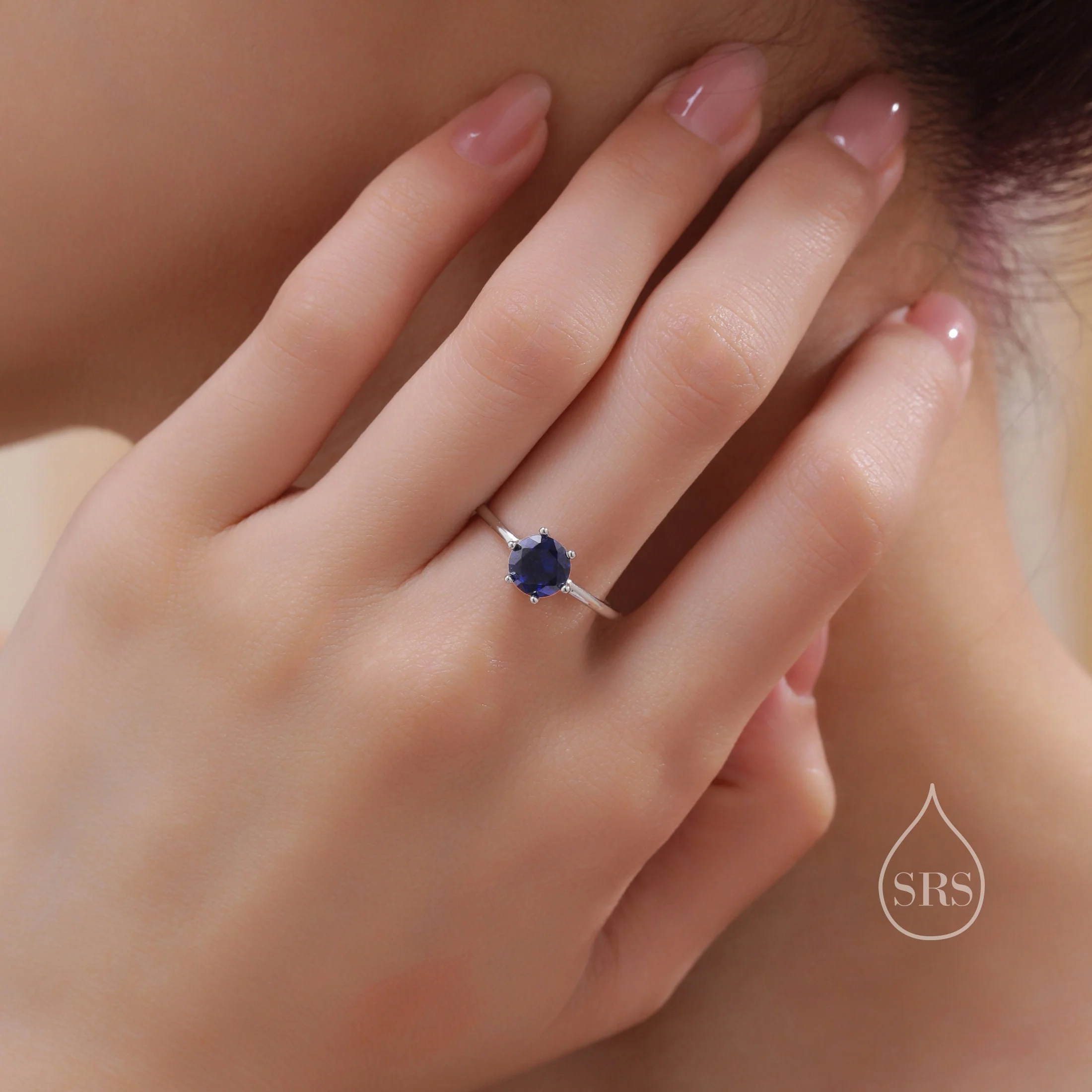 1 Carat Sapphire Blue CZ Ring in Sterling Silver, 6mm Blue Zircon Ring, US Size 5-8, Six Prong Ring, September Birthstone - Image 5