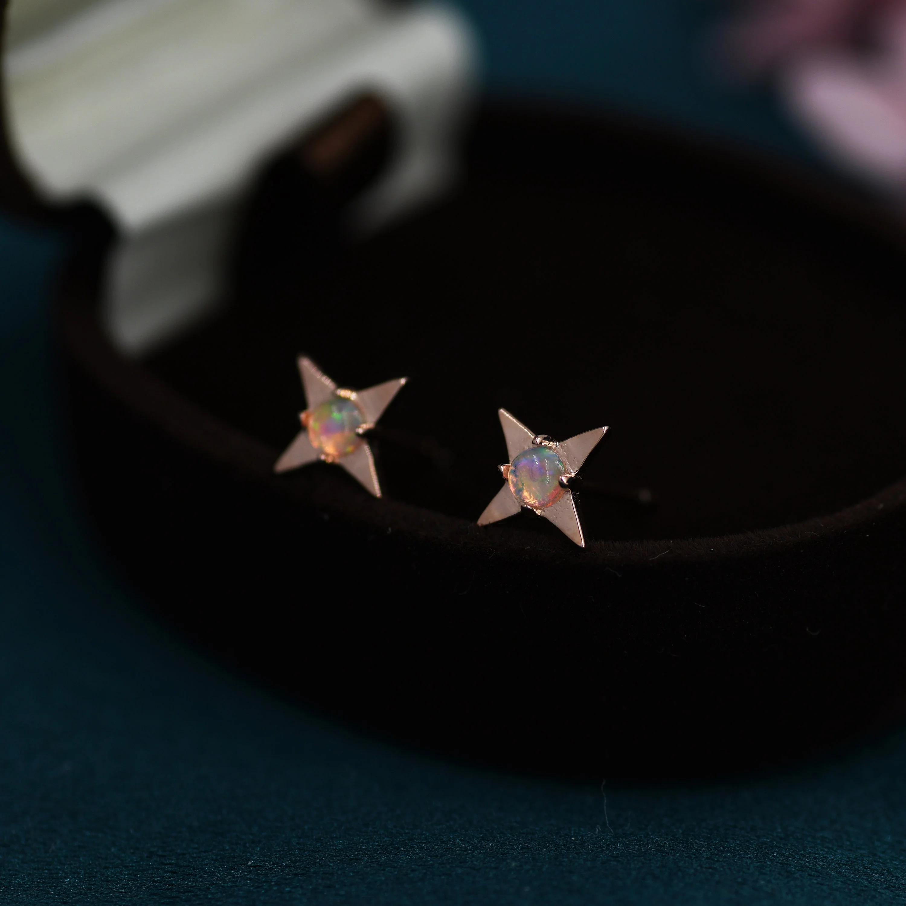 Star Opal Stud Earrings in Sterling Silver, Silver, Gold or Rose Gold, Four Point Star, Stacking Earrings - Image 5