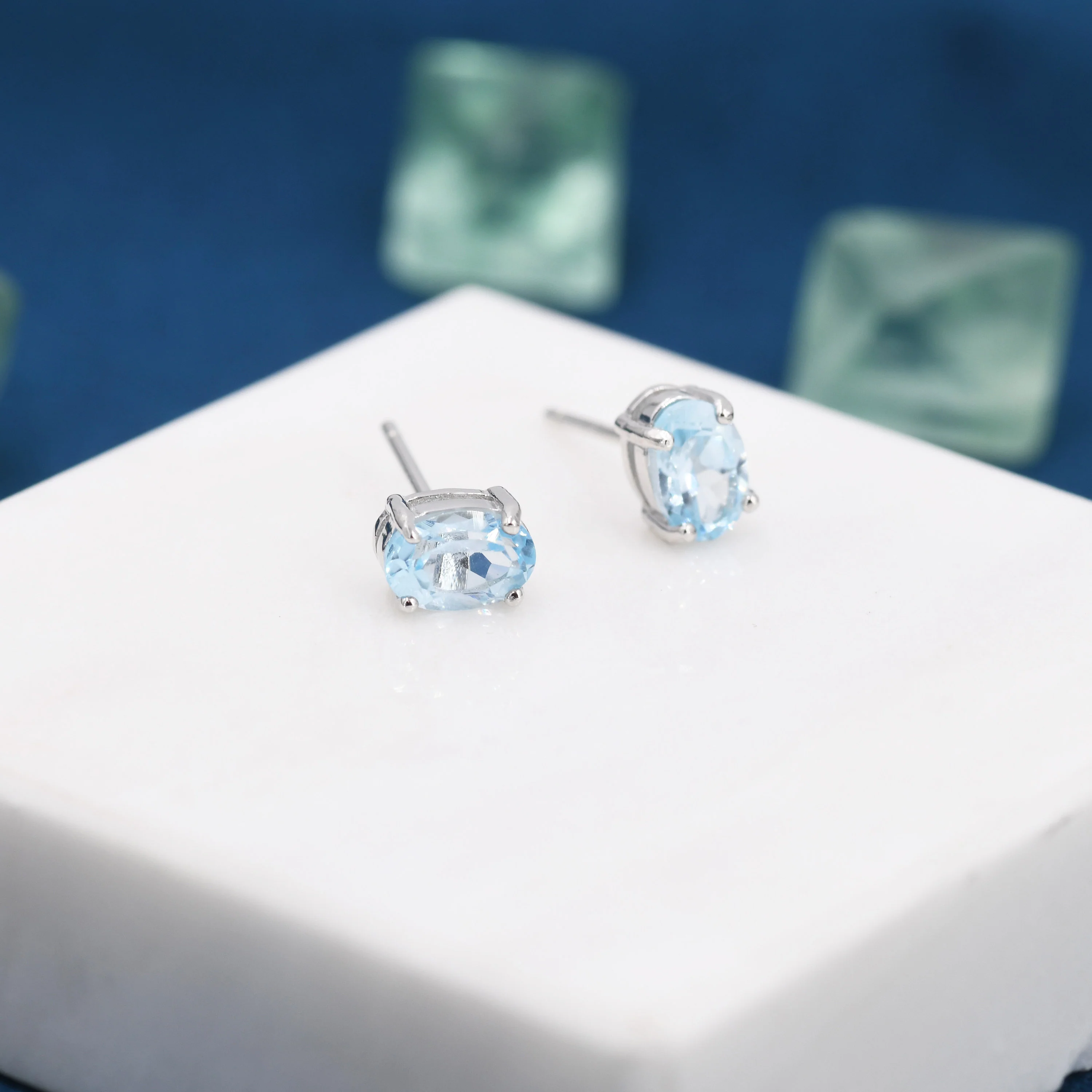 Genuine Topaz Crystal Stud Earrings in Sterling Silver, Natural Topaz Oval Crystal Earrings, March Birthstone - Image 3