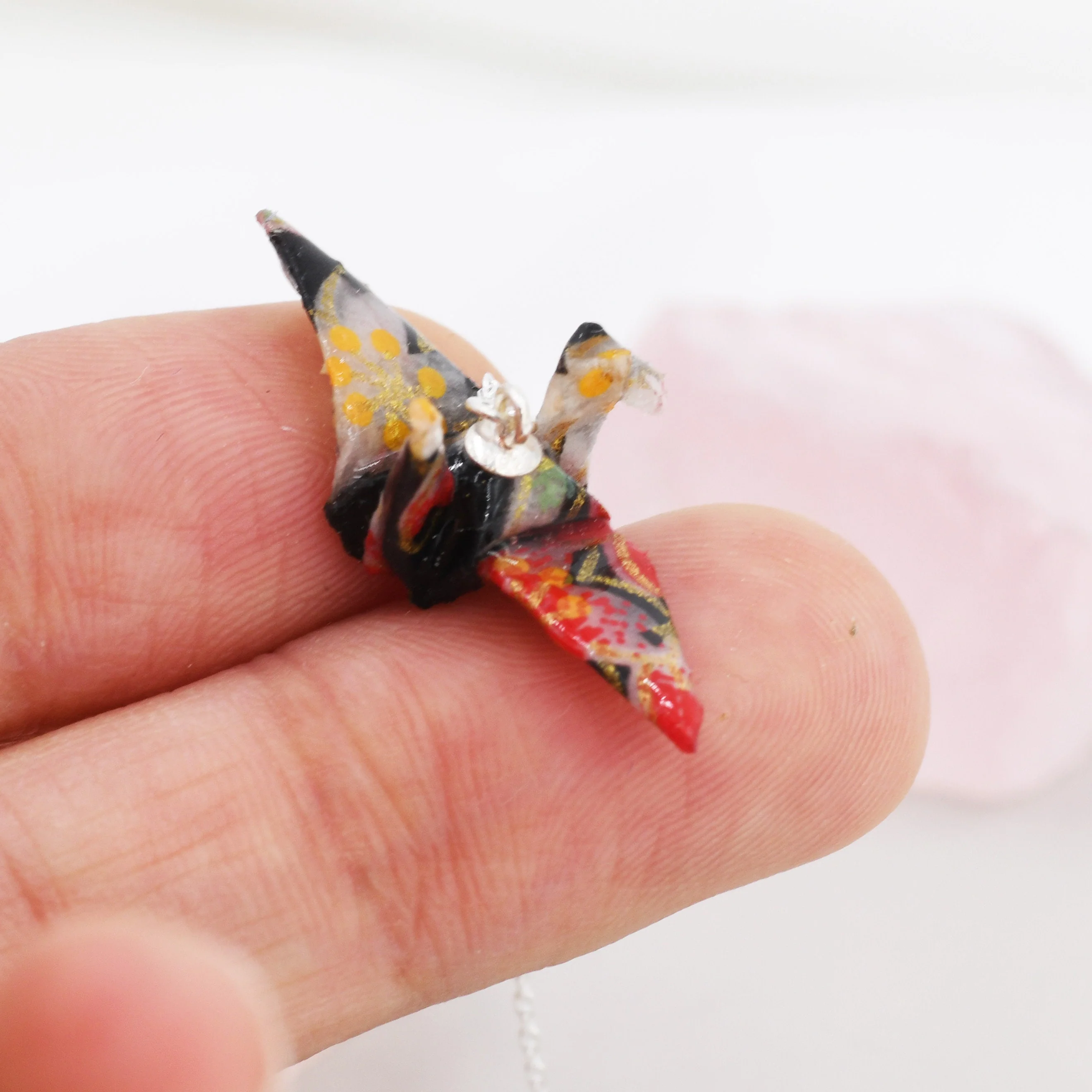 Japanese Paper Origami Crane Threader Earrings in Sterling Silver, Resin Sealed Genuine Japanese Washi Paper, Black, Long Lasting Earrings - Image 3