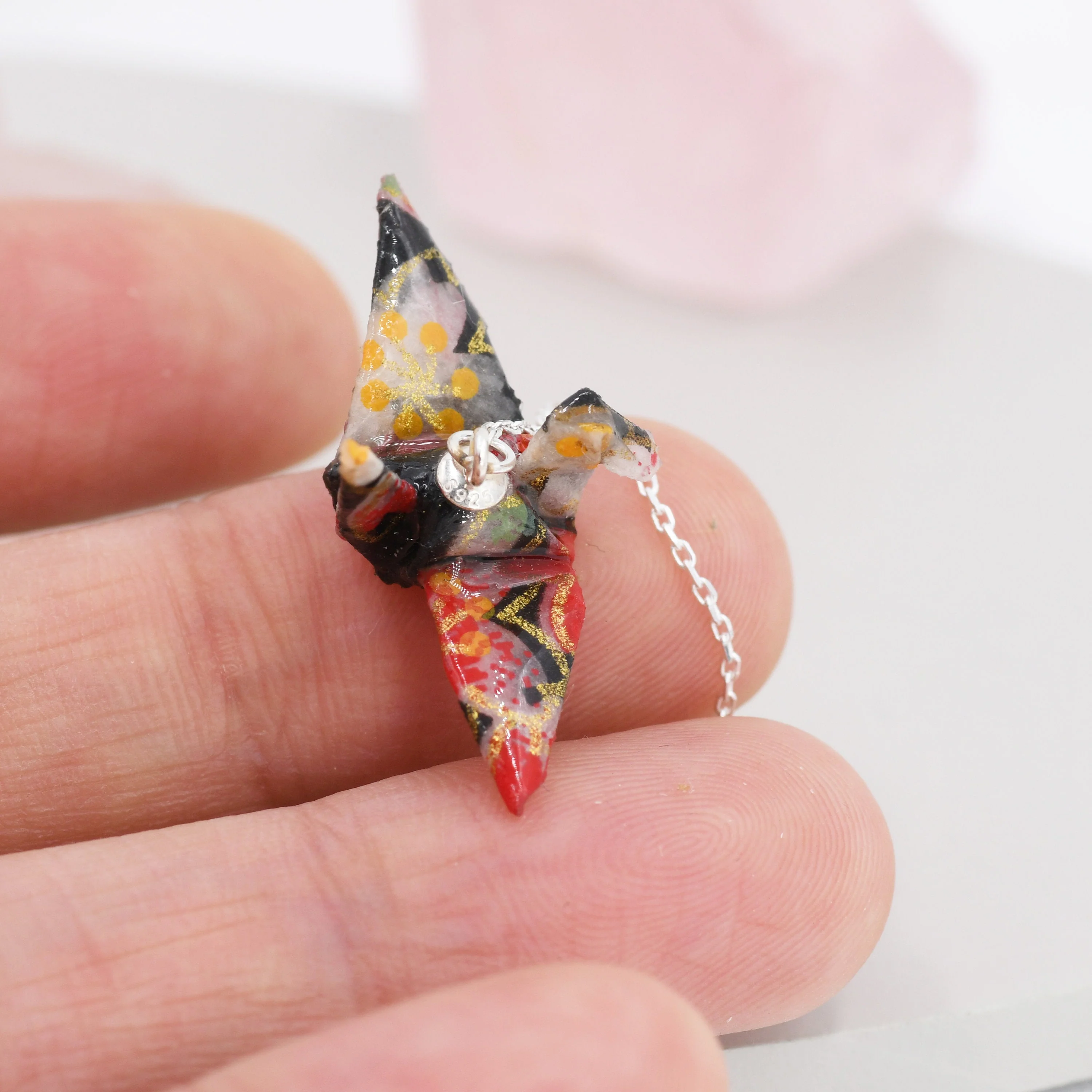 Japanese Paper Origami Crane Threader Earrings in Sterling Silver, Resin Sealed Genuine Japanese Washi Paper, Black, Long Lasting Earrings - Image 4
