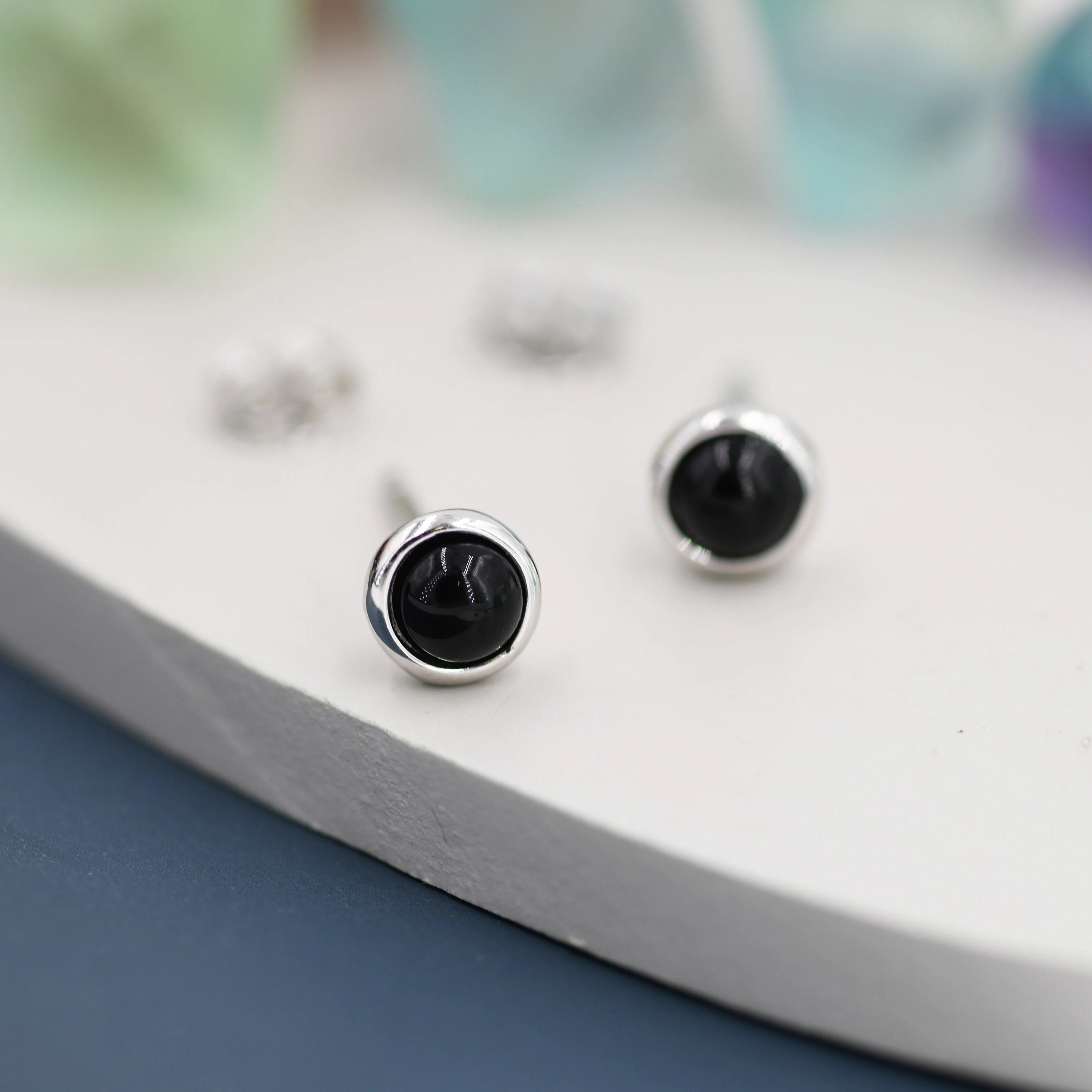 Sterling Silver Black Onyx Stud Earrings, 4mm Genuine Black Onyx Stone, Semi-precious Jewellery - Image 2