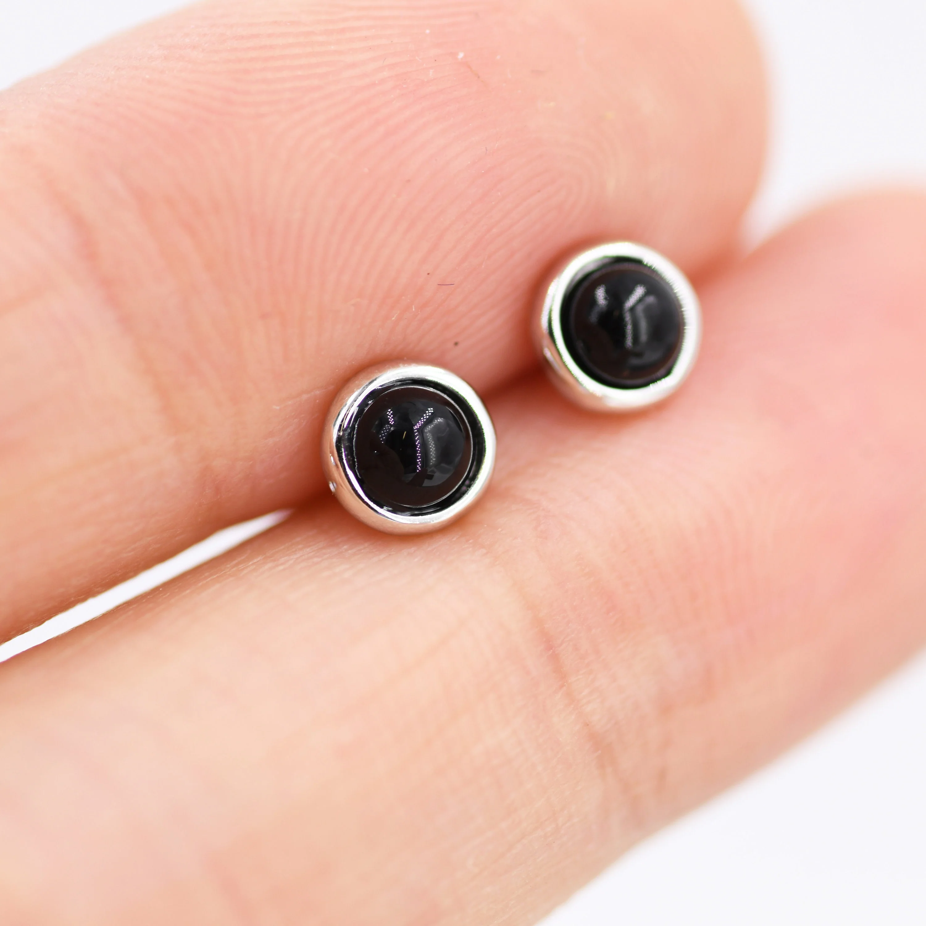 Sterling Silver Black Onyx Stud Earrings, 4mm Genuine Black Onyx Stone, Semi-precious Jewellery - Image 3