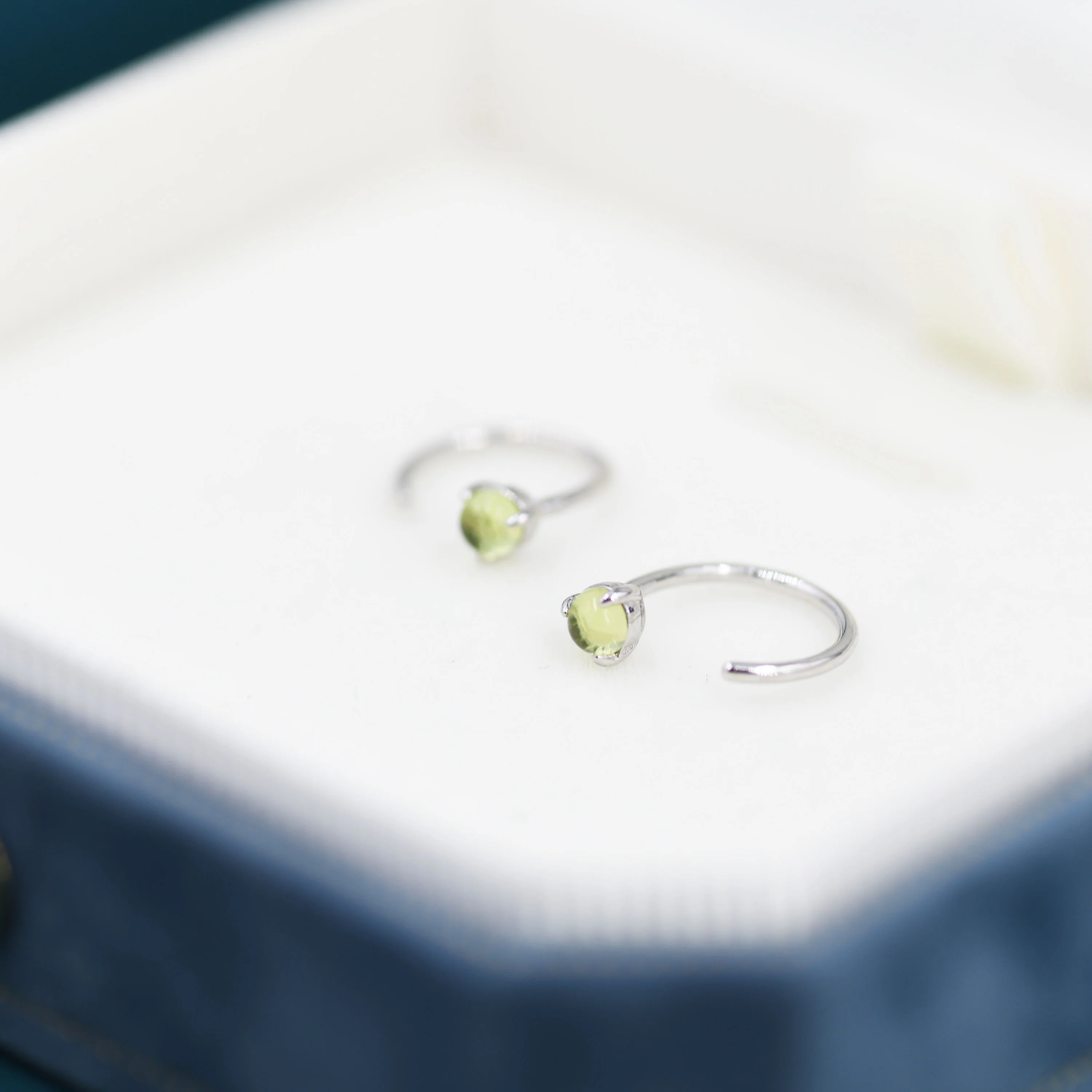 Natural Peridot Huggie Hoop Threader Earrings in Sterling Silver, 3mm Three Prong, Gold or Silver, Pull Through Open Hoops - Image 7