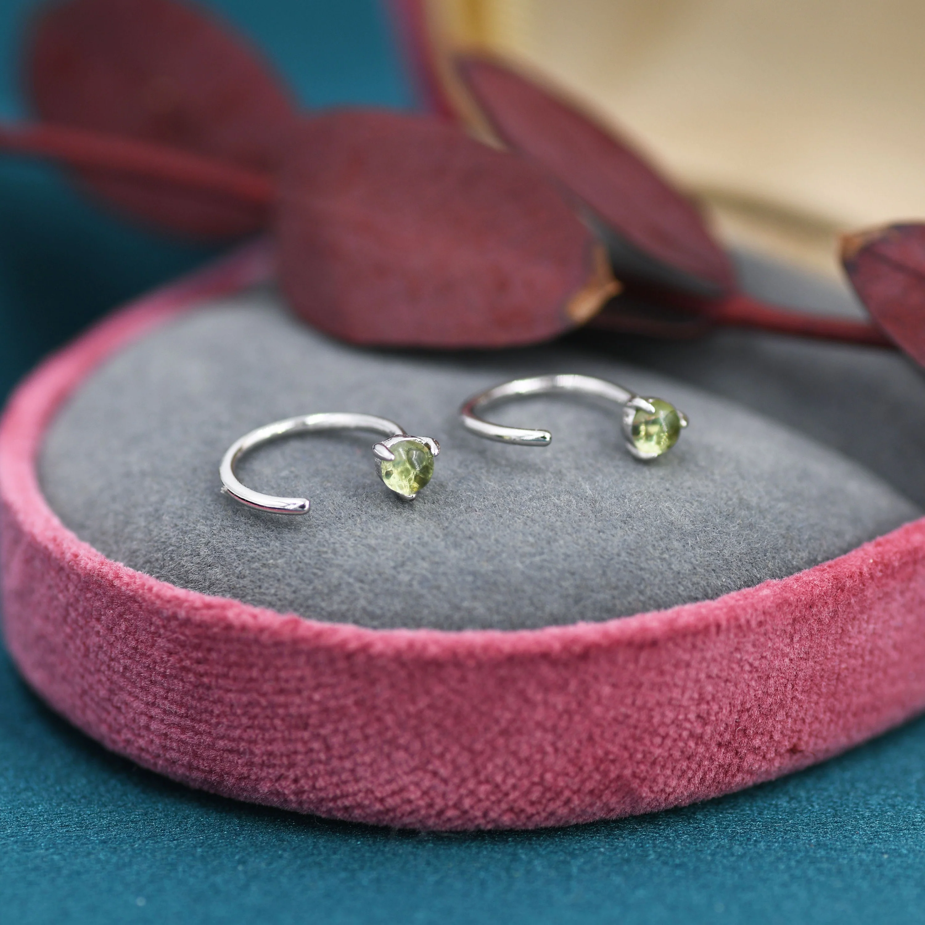 Natural Peridot Huggie Hoop Threader Earrings in Sterling Silver, 3mm Three Prong, Gold or Silver, Pull Through Open Hoops - Image 9
