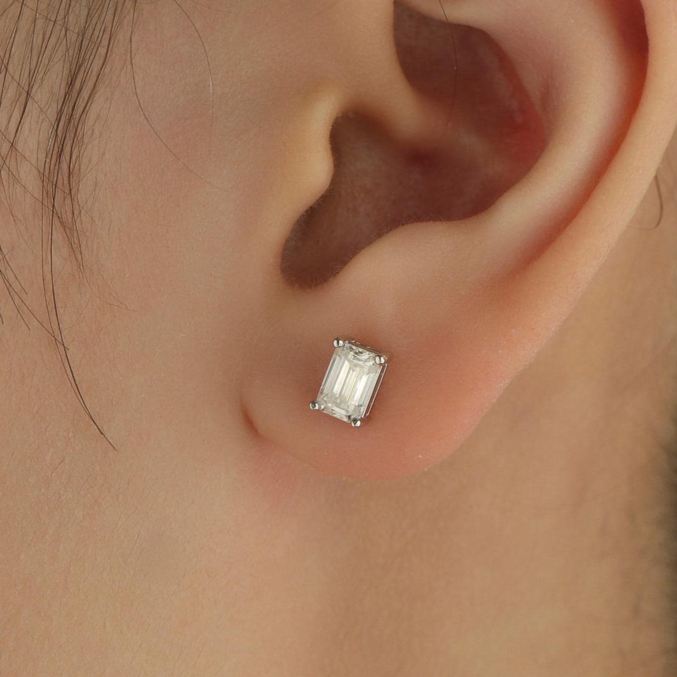 0.8Ct Emerald Cut Moissanite Diamond Stud Earrings in Sterling Silver, Emerald Cut Earrings, 4x6mm, Four Prong Set, Rectangular Moissanite - Image 2