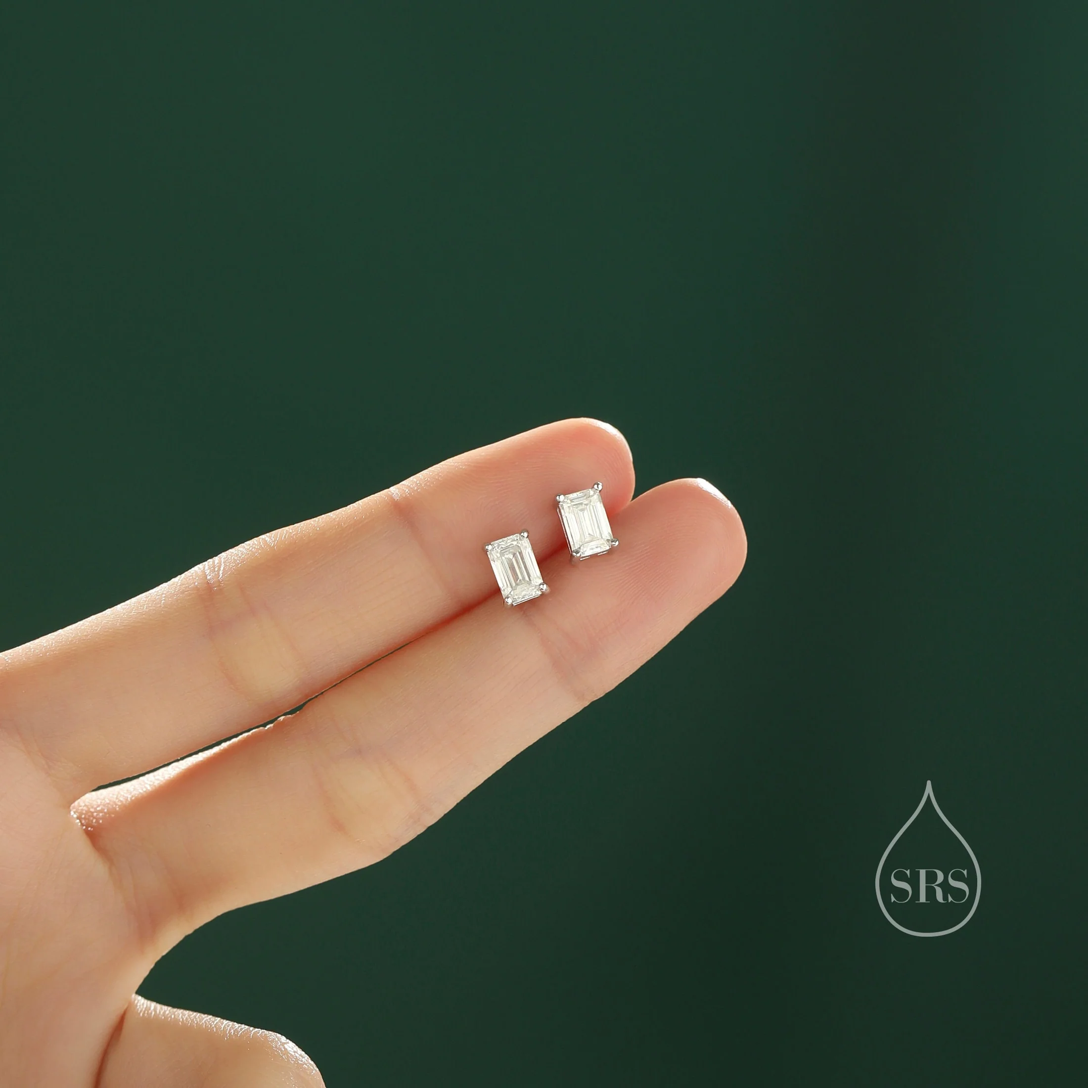 0.8Ct Emerald Cut Moissanite Diamond Stud Earrings in Sterling Silver, Emerald Cut Earrings, 4x6mm, Four Prong Set, Rectangular Moissanite - Image 3