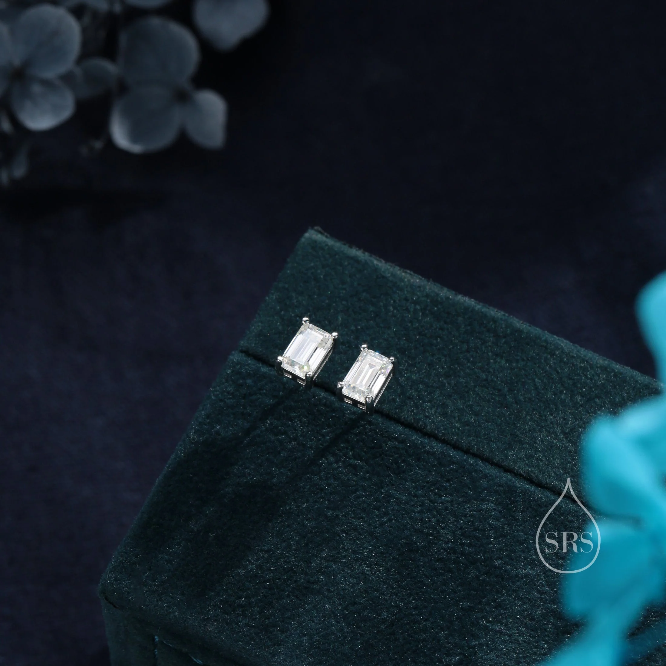 0.8Ct Emerald Cut Moissanite Diamond Stud Earrings in Sterling Silver, Emerald Cut Earrings, 4x6mm, Four Prong Set, Rectangular Moissanite - Image 5