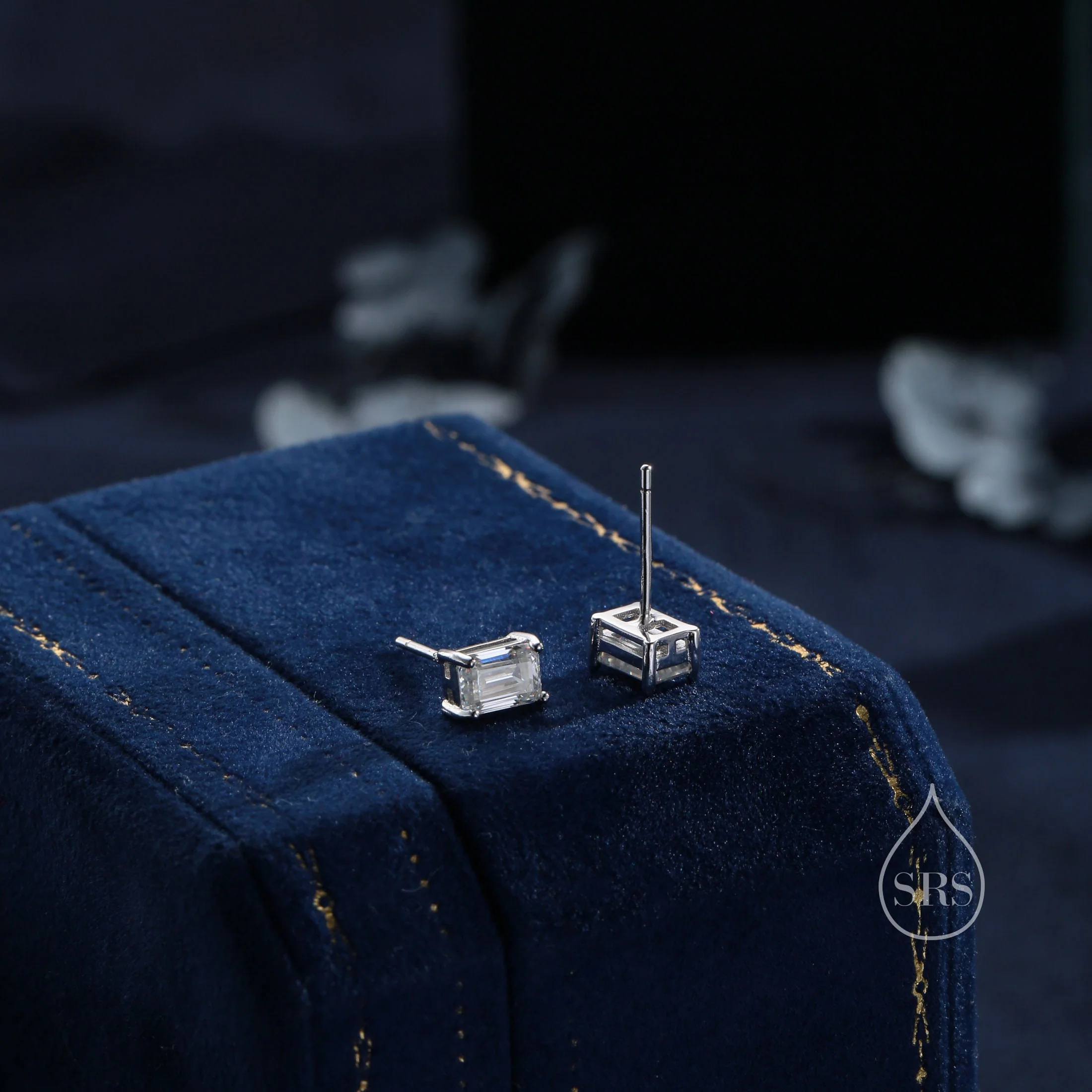 0.8Ct Emerald Cut Moissanite Diamond Stud Earrings in Sterling Silver, Emerald Cut Earrings, 4x6mm, Four Prong Set, Rectangular Moissanite - Image 6