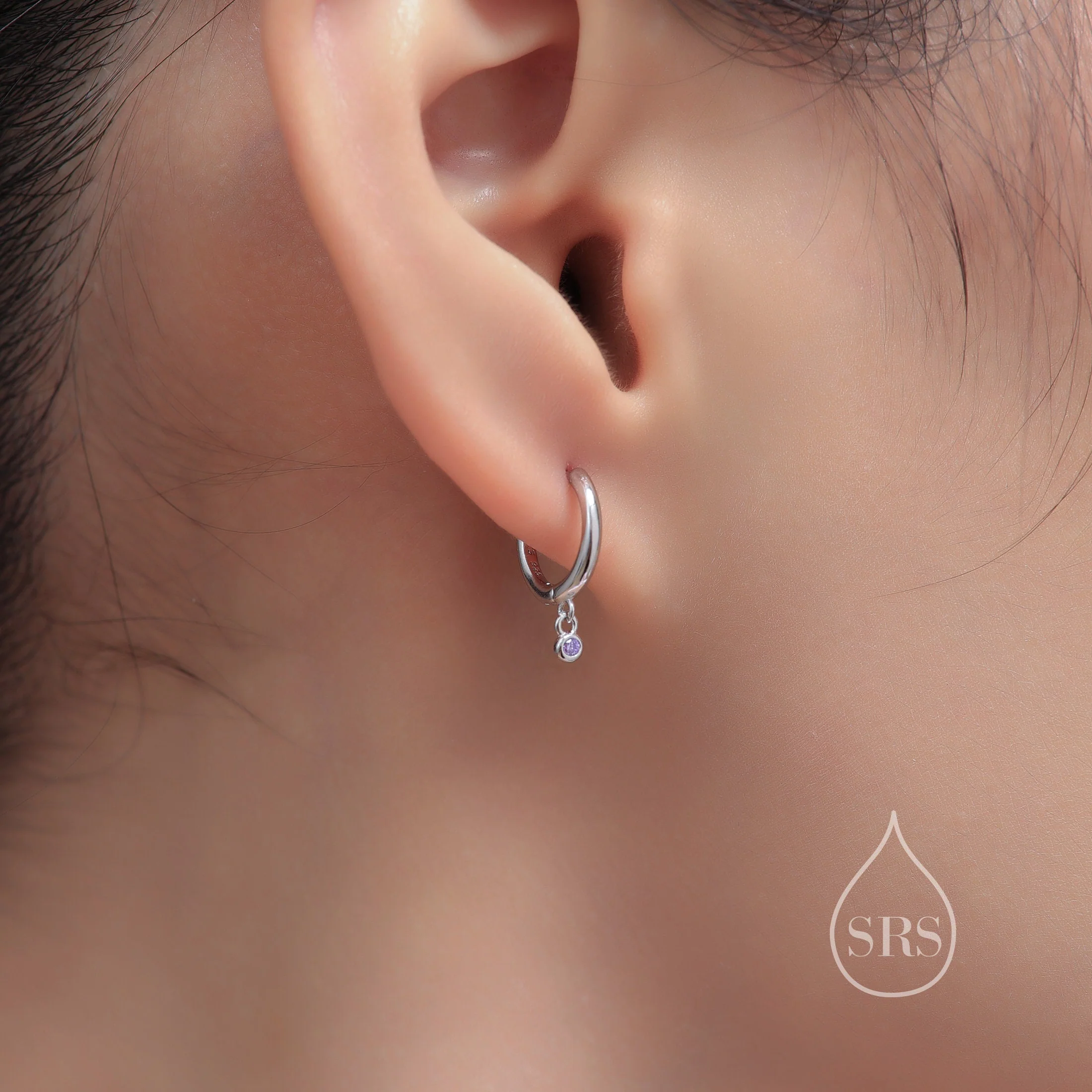 2mm Emerald Green Huggie Hoop Earrings in Sterling Silver, Silver or Gold, Extra Tiny CZ Hoops - Image 7
