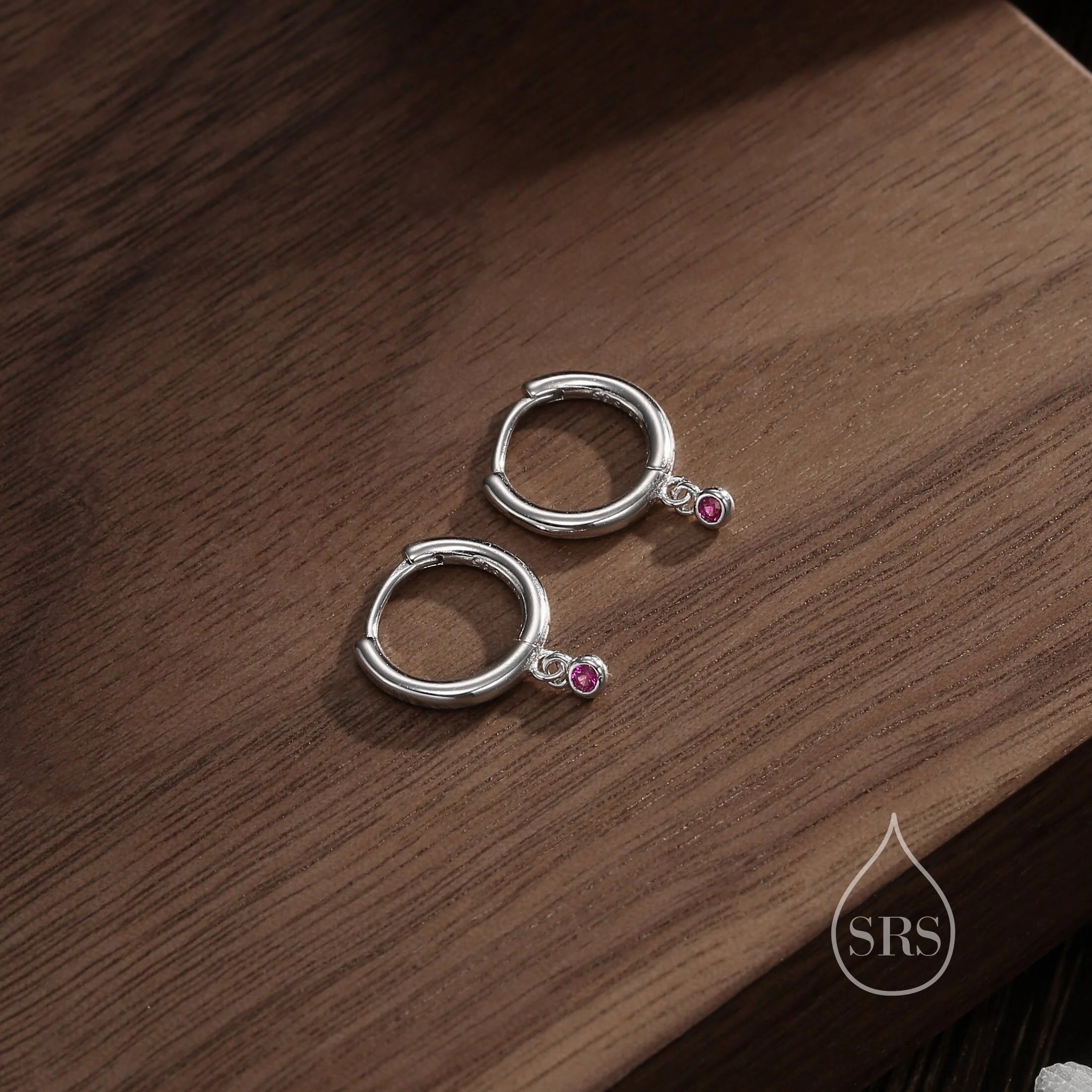 2mm Ruby Red Huggie Hoop Earrings in Sterling Silver, Silver or Gold, Extra Tiny CZ Hoops - Image 3