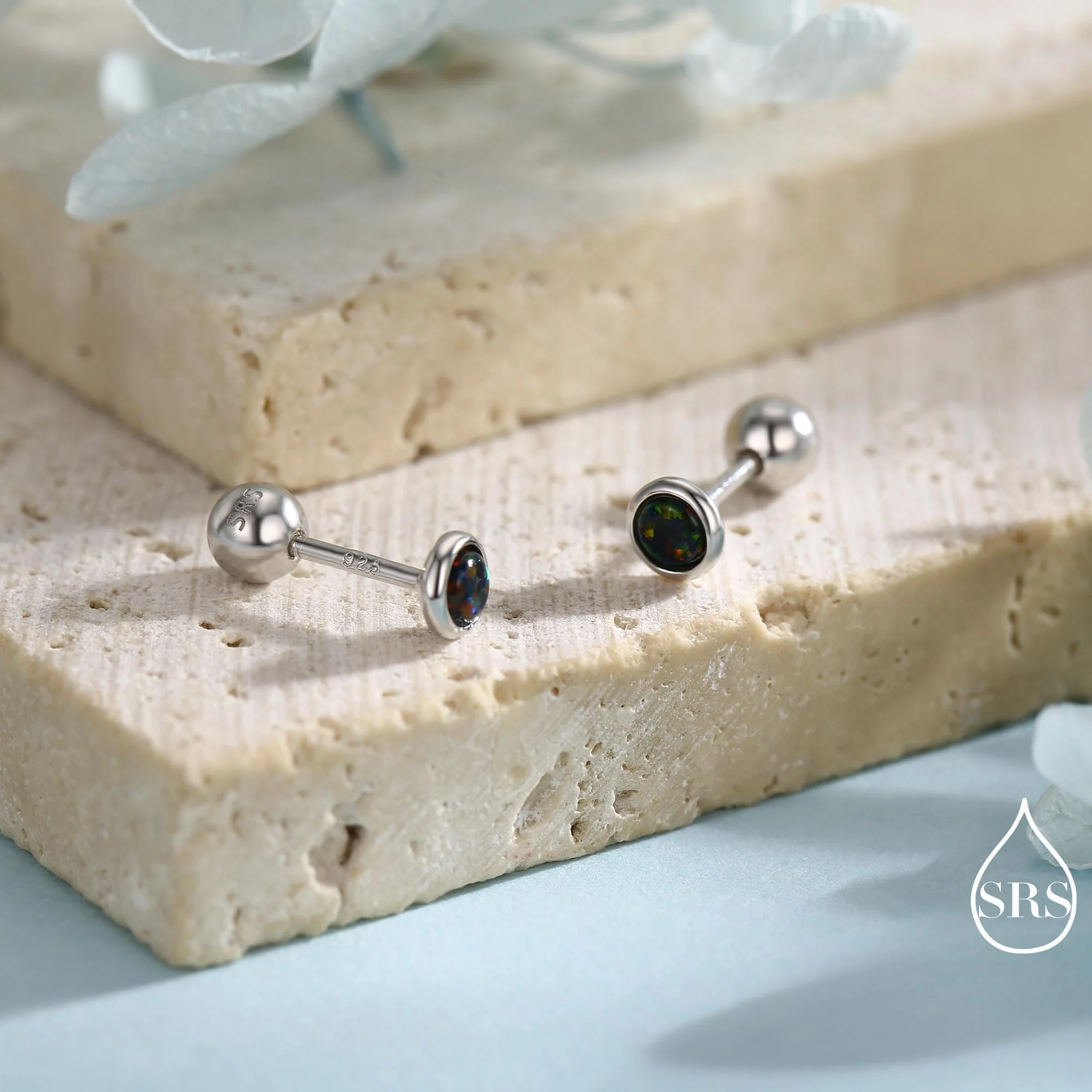 3mm Black Opal Screw Back Earrings in Sterling Silver, Small Opal Stud, Comsic Black Opal Screw Back Earrings, Fire Opal - Image 5