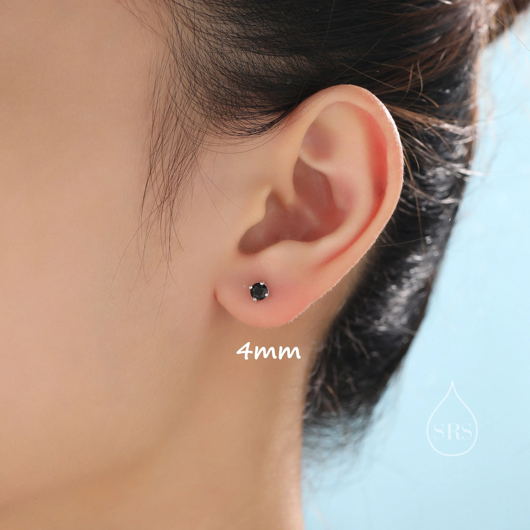 4mm Black CZ Stud Earrings in Sterling Silver, Silver or Gold Finish, Brilliant Cut Black CZ Earrings, Minimal CZ Stud Prong Set - Image 8