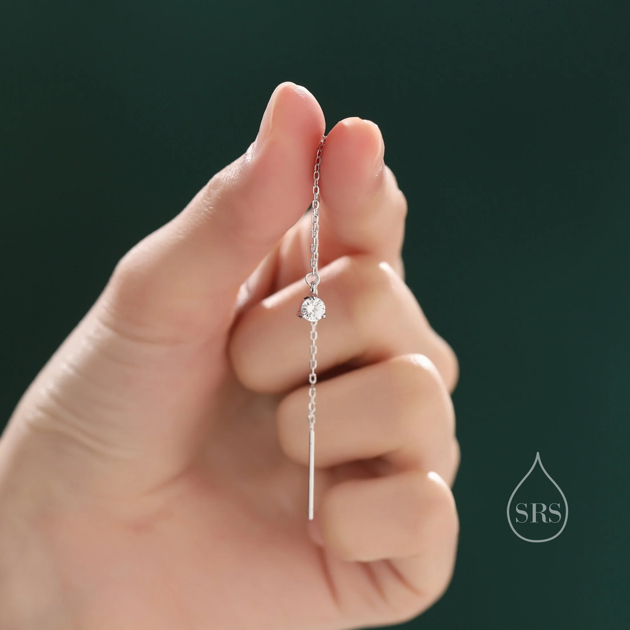 4mm CZ Threader Earrings in Sterling Silver, Silver or Gold or Rose Gold, Tiny Dot Crystal Ear Threaders, Prong Set CZ Earring - Image 6