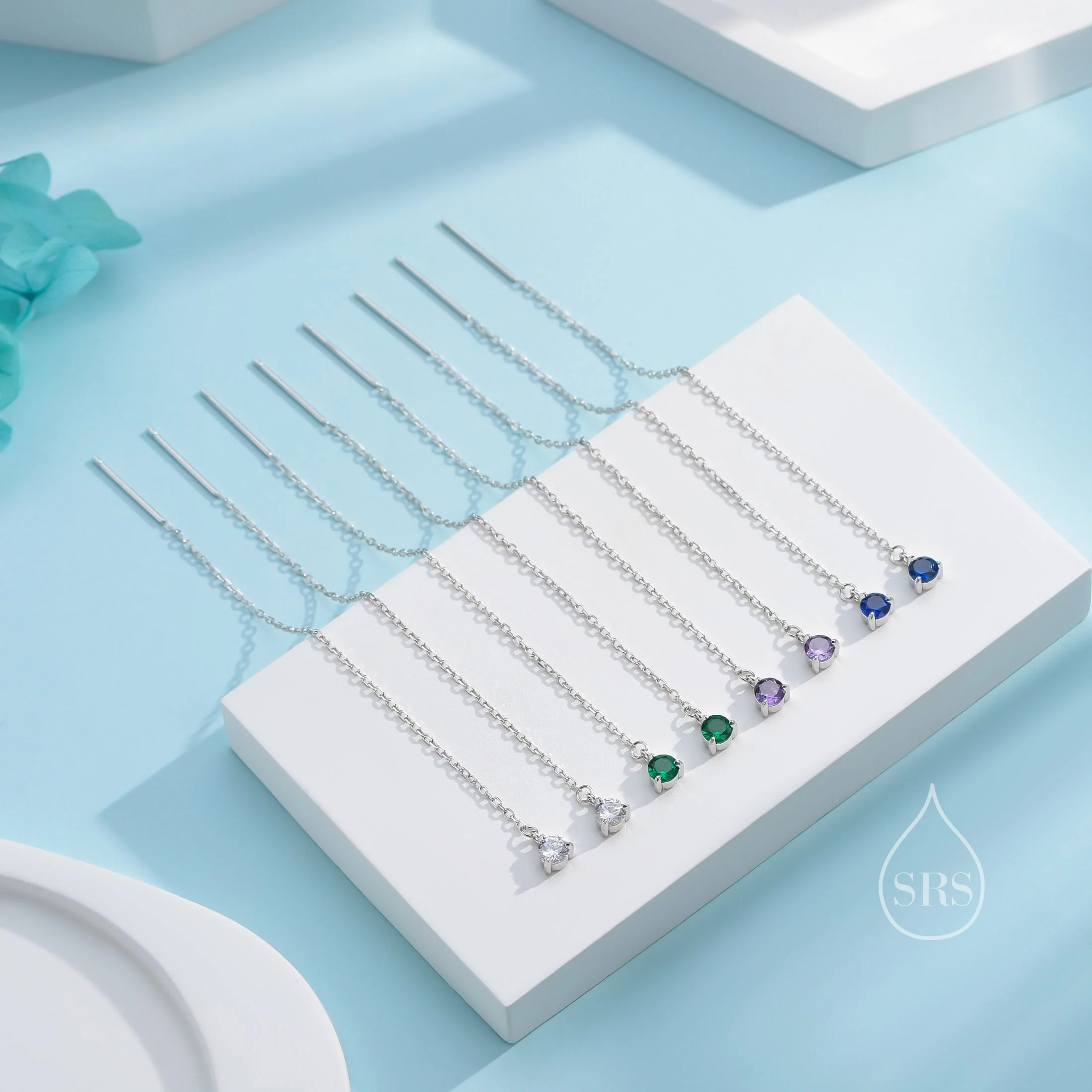 4mm CZ Threader Earrings in Sterling Silver, Silver or Gold or Rose Gold, Tiny Dot Crystal Ear Threaders, Prong Set CZ Earring - Image 8