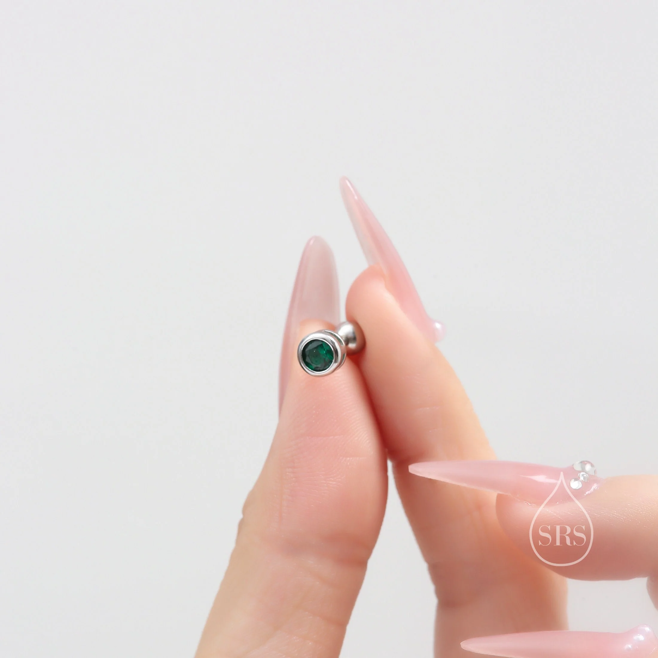 5mm Emerald Green Bezel CZ Crystal Stud Earrings in Sterling Silver, Silver or Gold, Available in butterfly backs or screw backs - Image 2