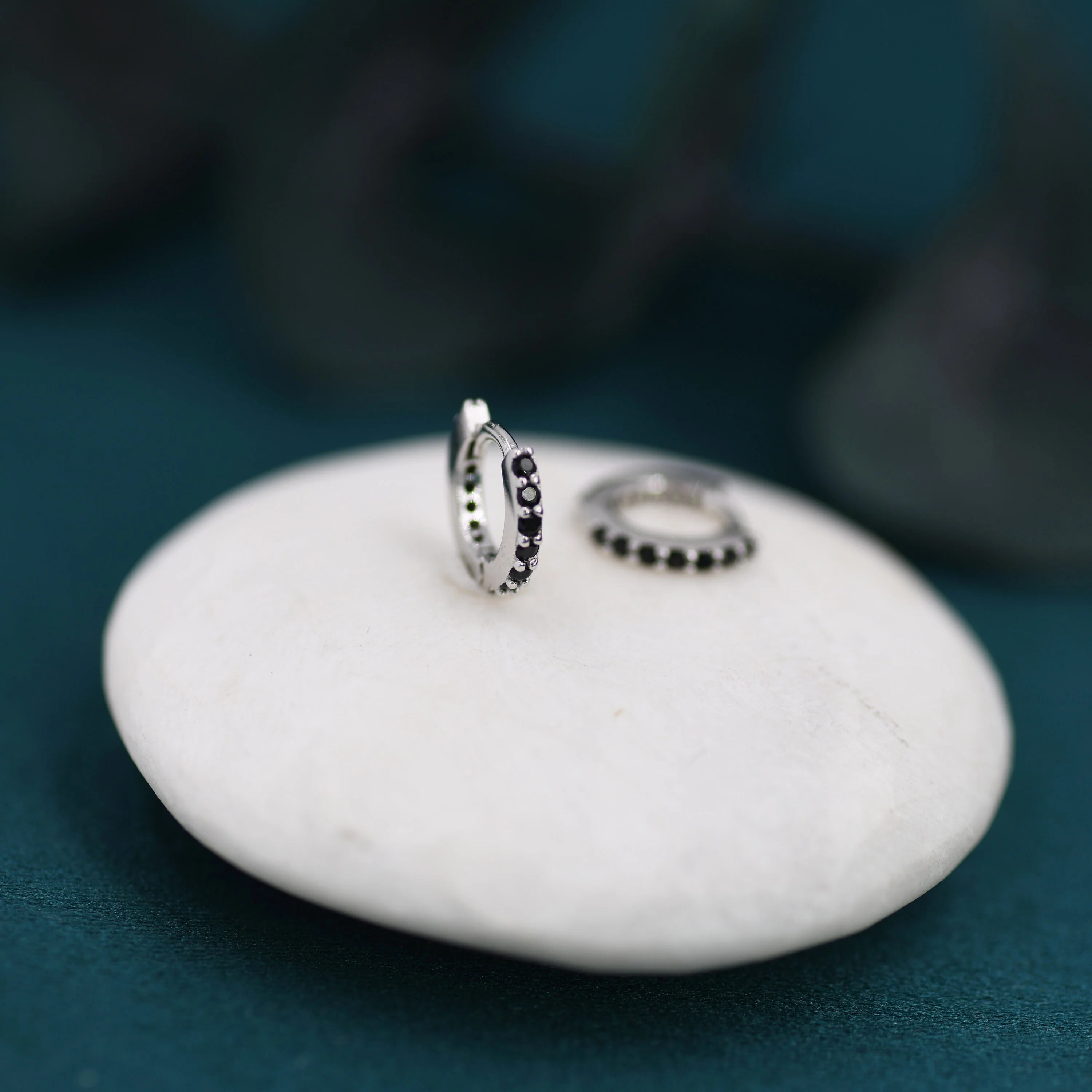 6mm Onyx Black CZ Crystal Huggie Hoops in Sterling Silver, Silver or Gold, Minimalist Hoop Earrings, Cartilage Hoops - Image 3