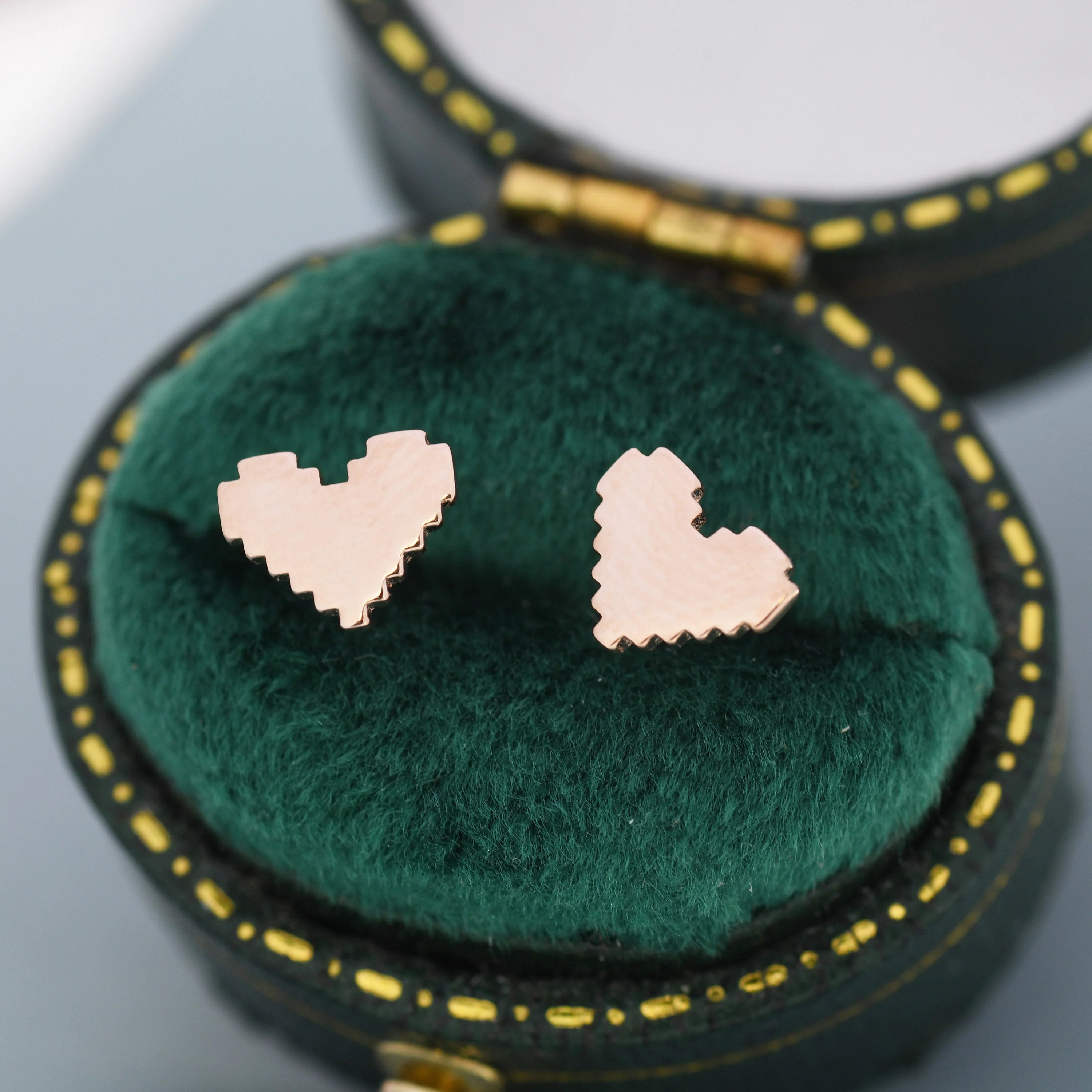 8 Bit Pixel Heart Stud Earrings in Sterling Silver, Silver, Gold or Rose Gold over Sterling Silver, 8-bit, Pixel Heart Earrings - Image 4