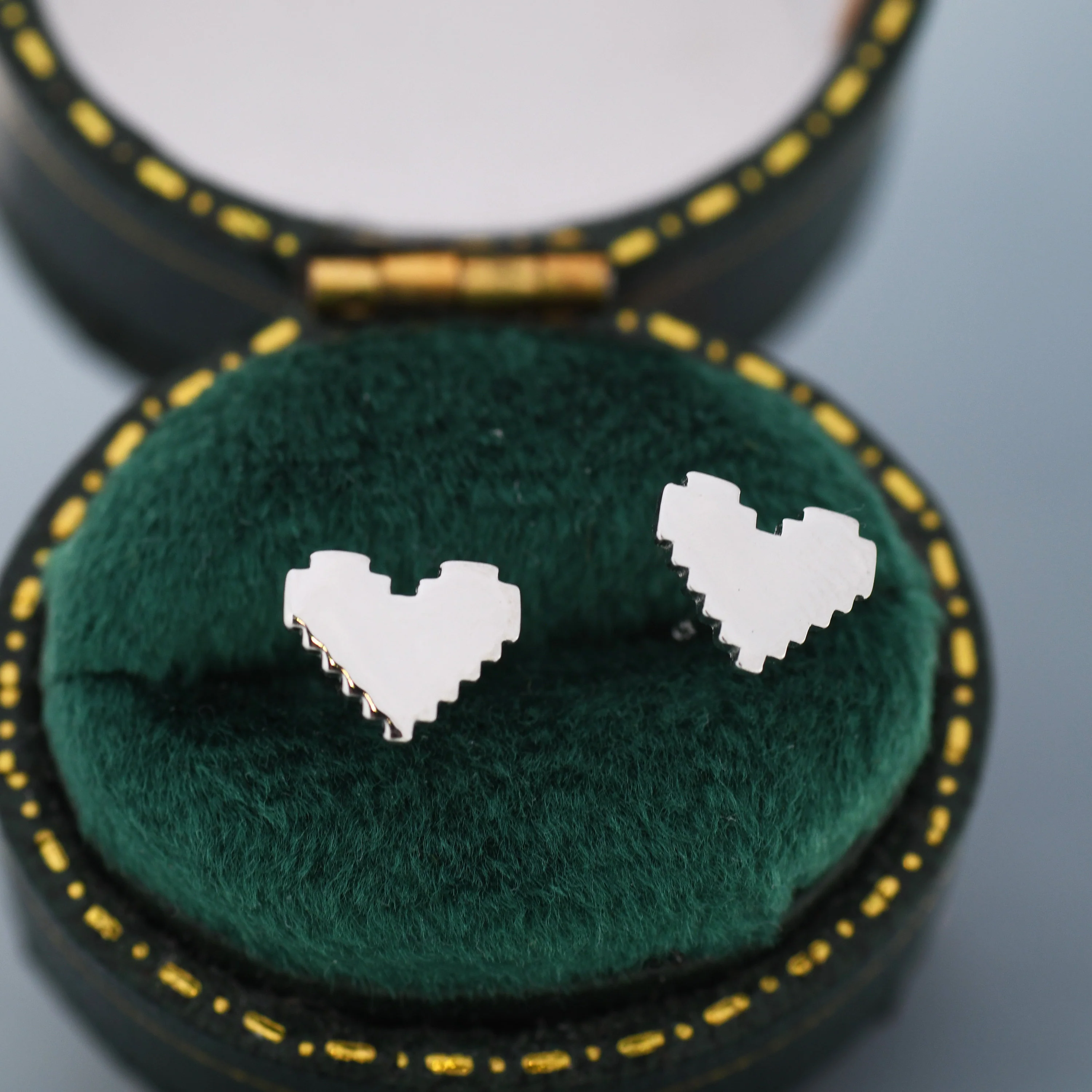 8 Bit Pixel Heart Stud Earrings in Sterling Silver, Silver, Gold or Rose Gold over Sterling Silver, 8-bit, Pixel Heart Earrings - Image 7