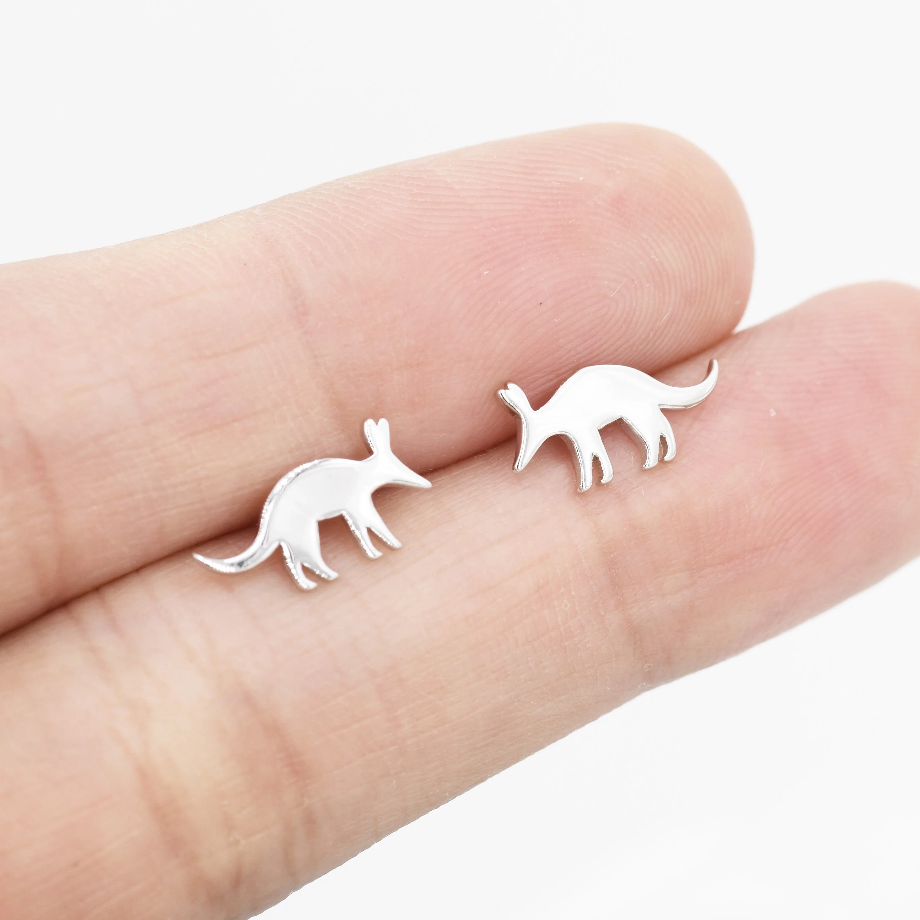 Aardvark Stud Earrings in Sterling Silver, Silver or Gold, Nature Inspired Animal Design - Image 2