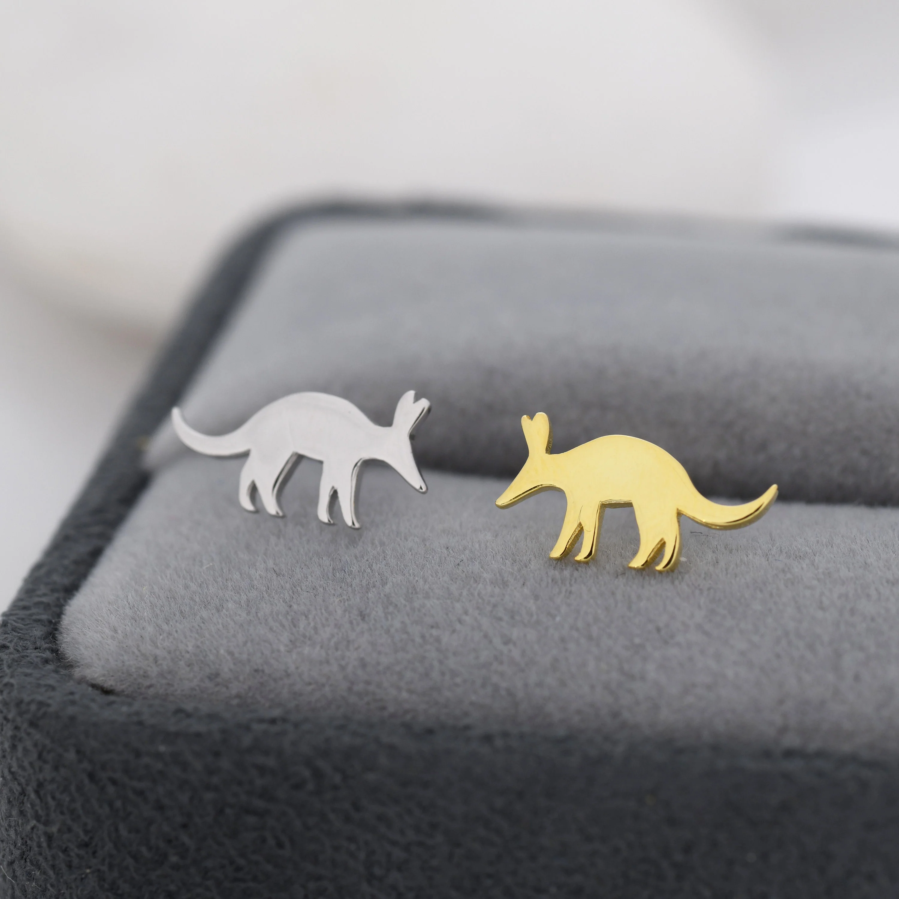 Aardvark Stud Earrings in Sterling Silver, Silver or Gold, Nature Inspired Animal Design - Image 4