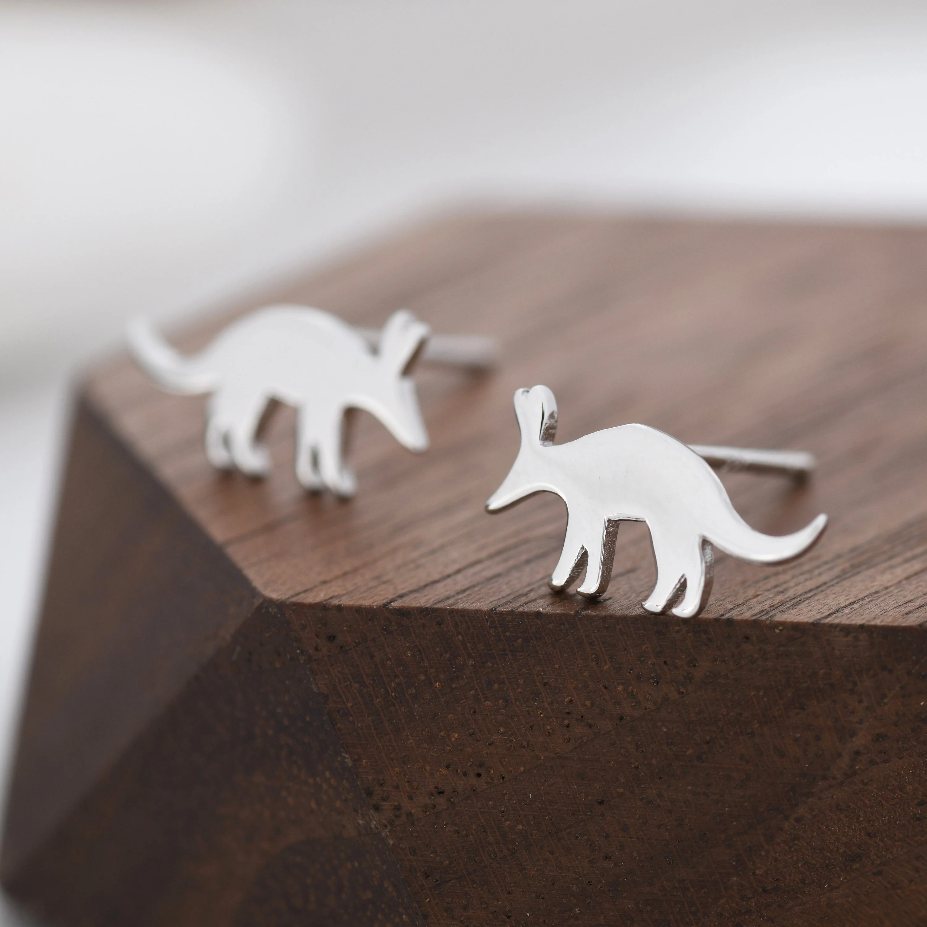 Aardvark Stud Earrings in Sterling Silver, Silver or Gold, Nature Inspired Animal Design - Image 5