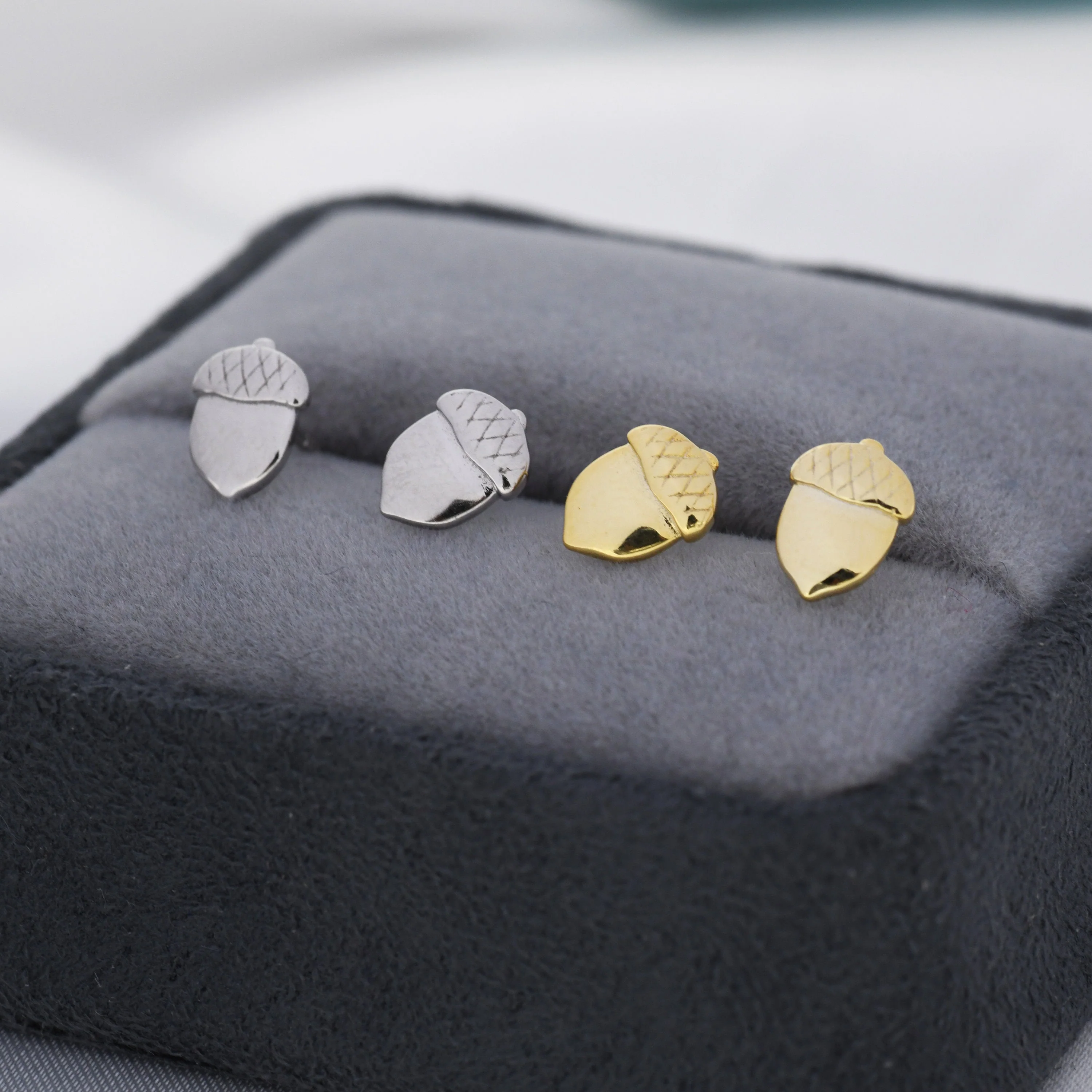 Acorn Stud Earrings in Sterling Silver, Silver or Gold, Acorn Nut Earrings - Image 5