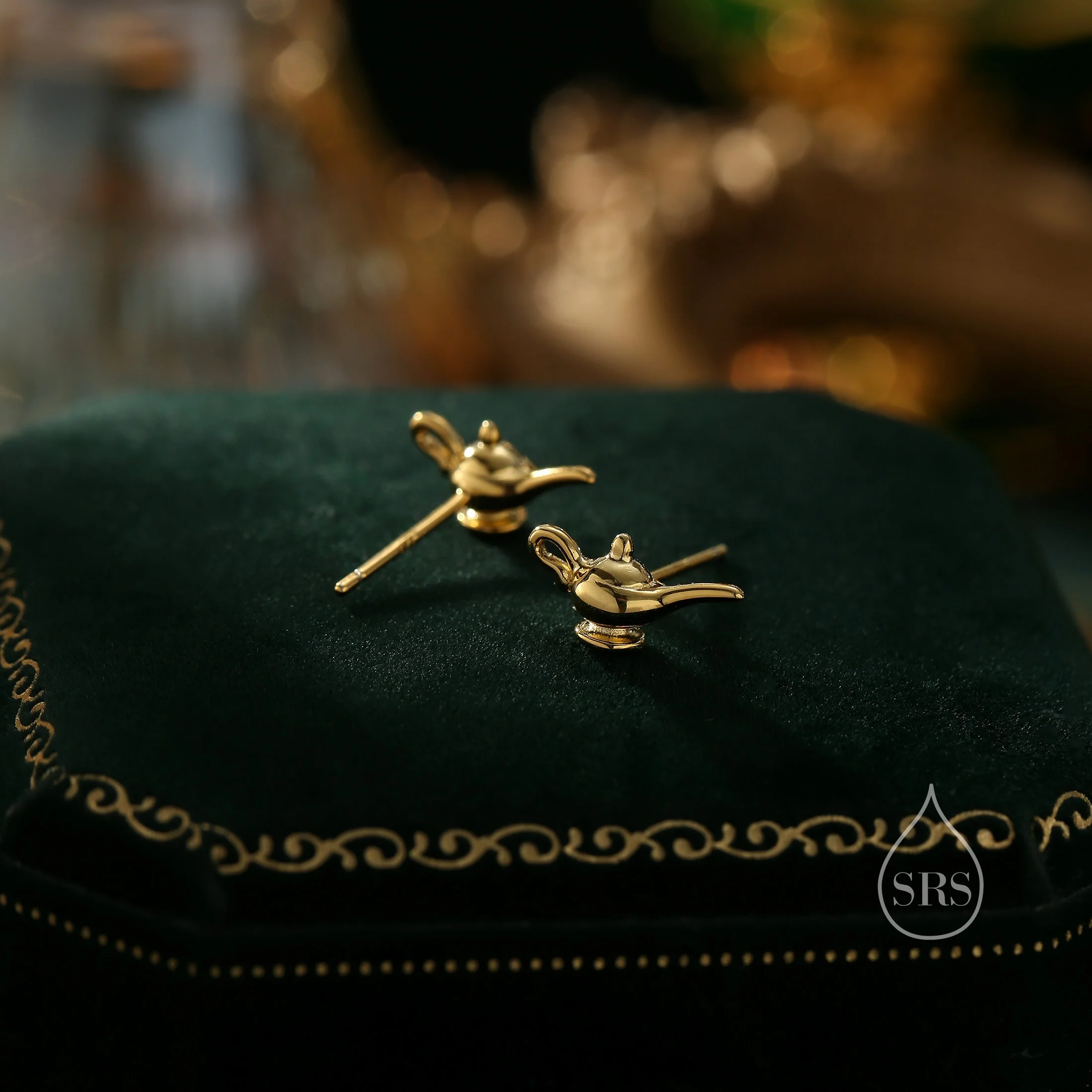 Aladdin's Magic Lamp Stud Earrings in Sterling Silver, Cute Genie Stud, Fairy tale Inspired Design - Image 6