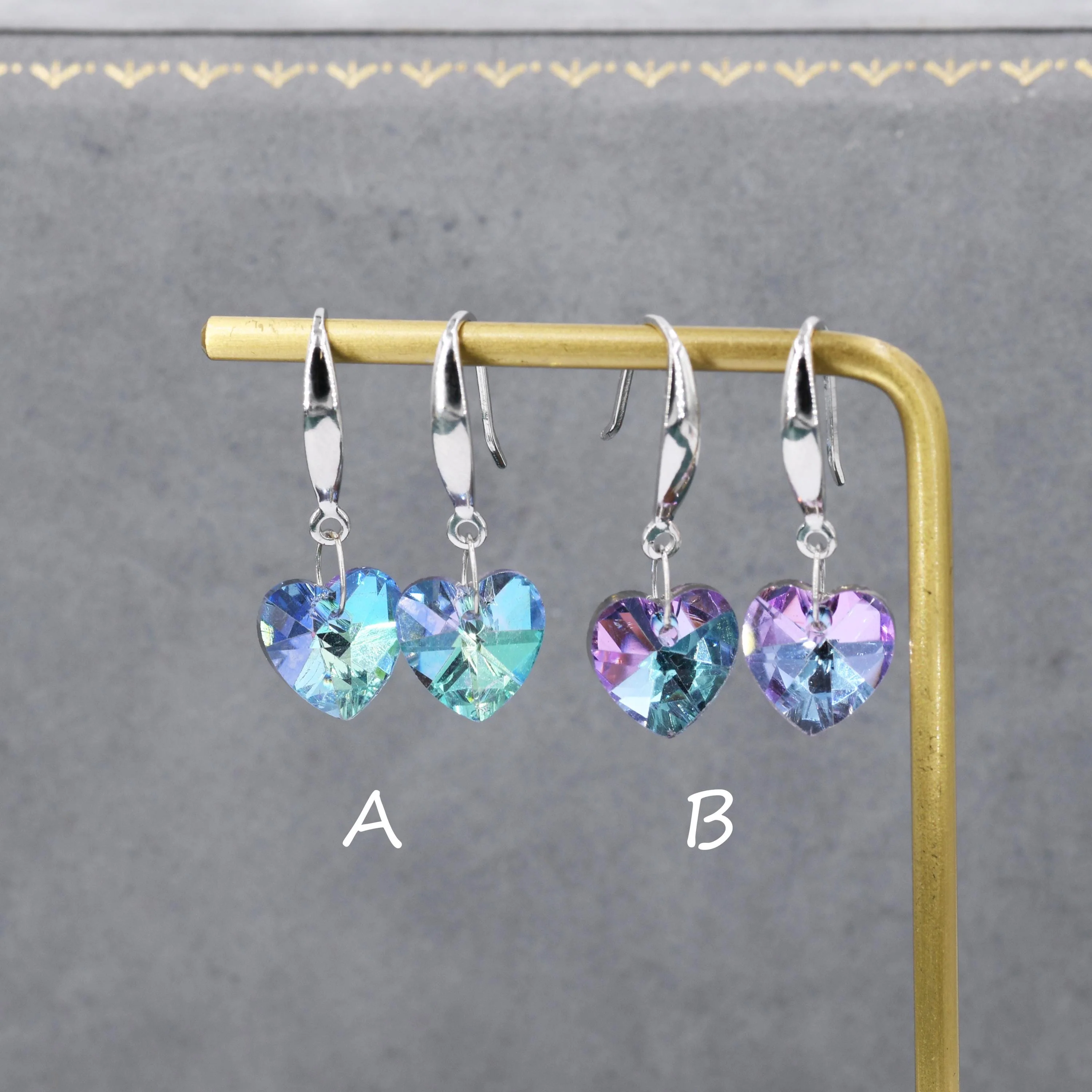 Alexandrite CZ Heart Drop Dangle Earrings in Sterling Silver, Silver or Rose Gold, Blue Crystal Heart Earrings - Image 5