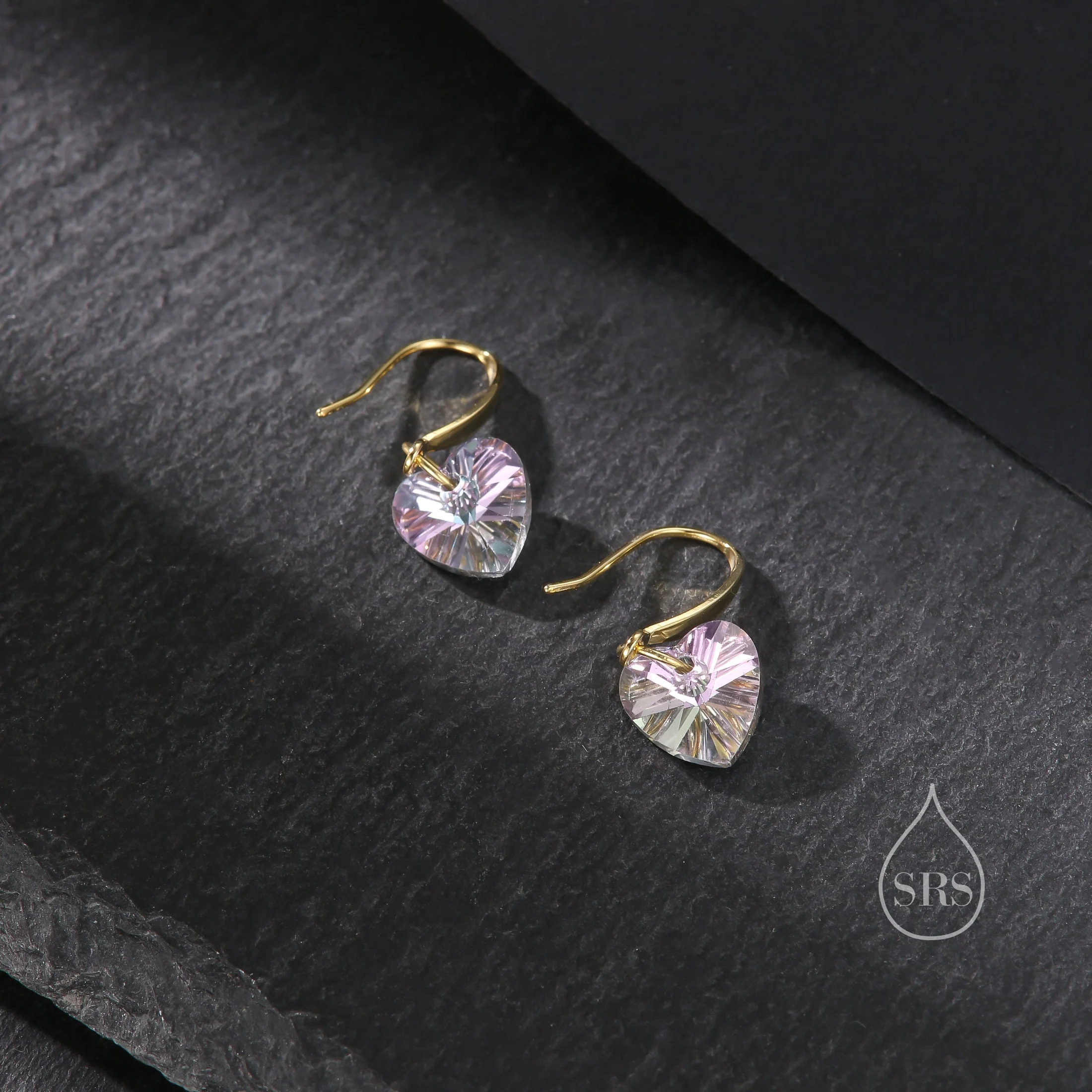 Alexandrite Purple Pink CZ Heart Drop Dangle Earrings in Sterling Silver, Silver or Rose Gold, Blue Crystal Heart Earrings - Image 3