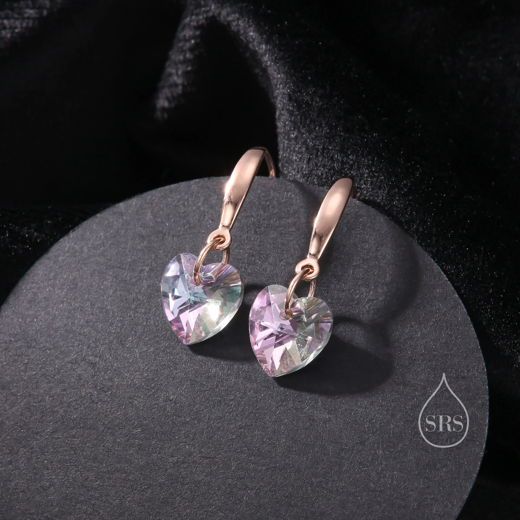 Alexandrite Purple Pink CZ Heart Drop Dangle Earrings in Sterling Silver, Silver or Rose Gold, Blue Crystal Heart Earrings - Image 5