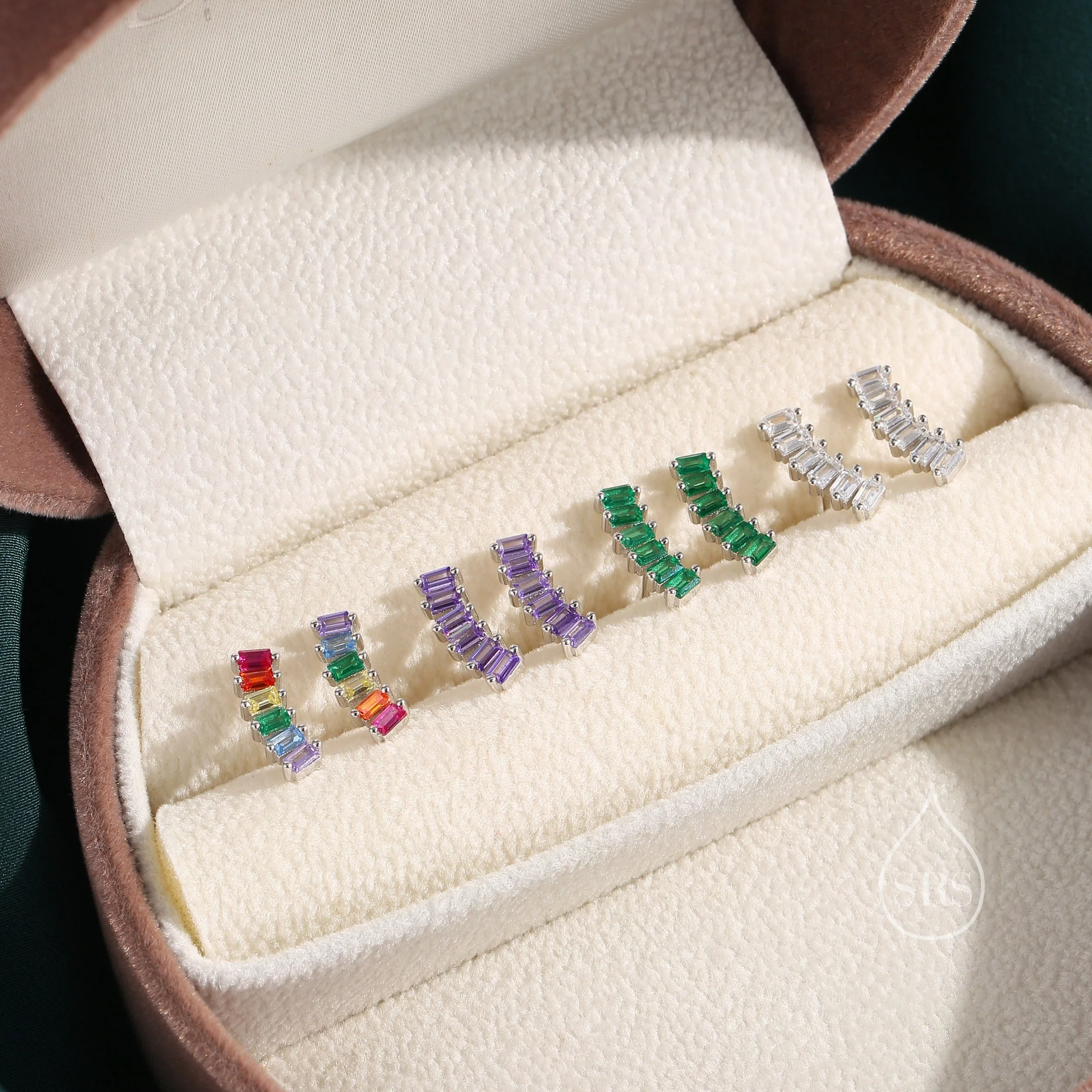 Amethyst Purple Baguette CZ Stud Earrings in Sterling Silver, Silver or Gold, Purple Earrings, Chunky Amethyst Bar Earrings - Image 6