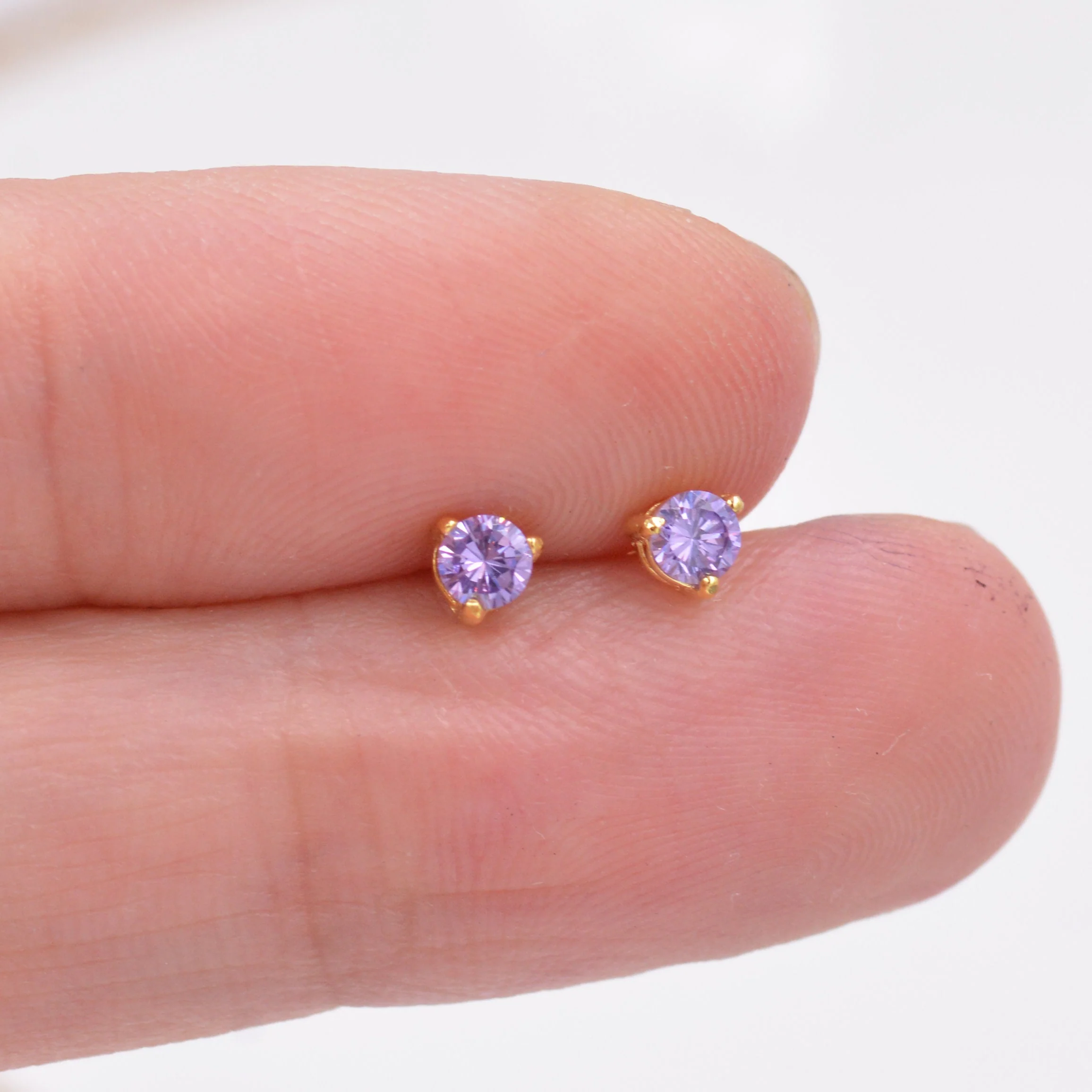 Amethyst Purple Crystal Stud Earrings in Sterling Silver, 3mm Three Prong, Gold or Silver, Tiny Stud - Image 4