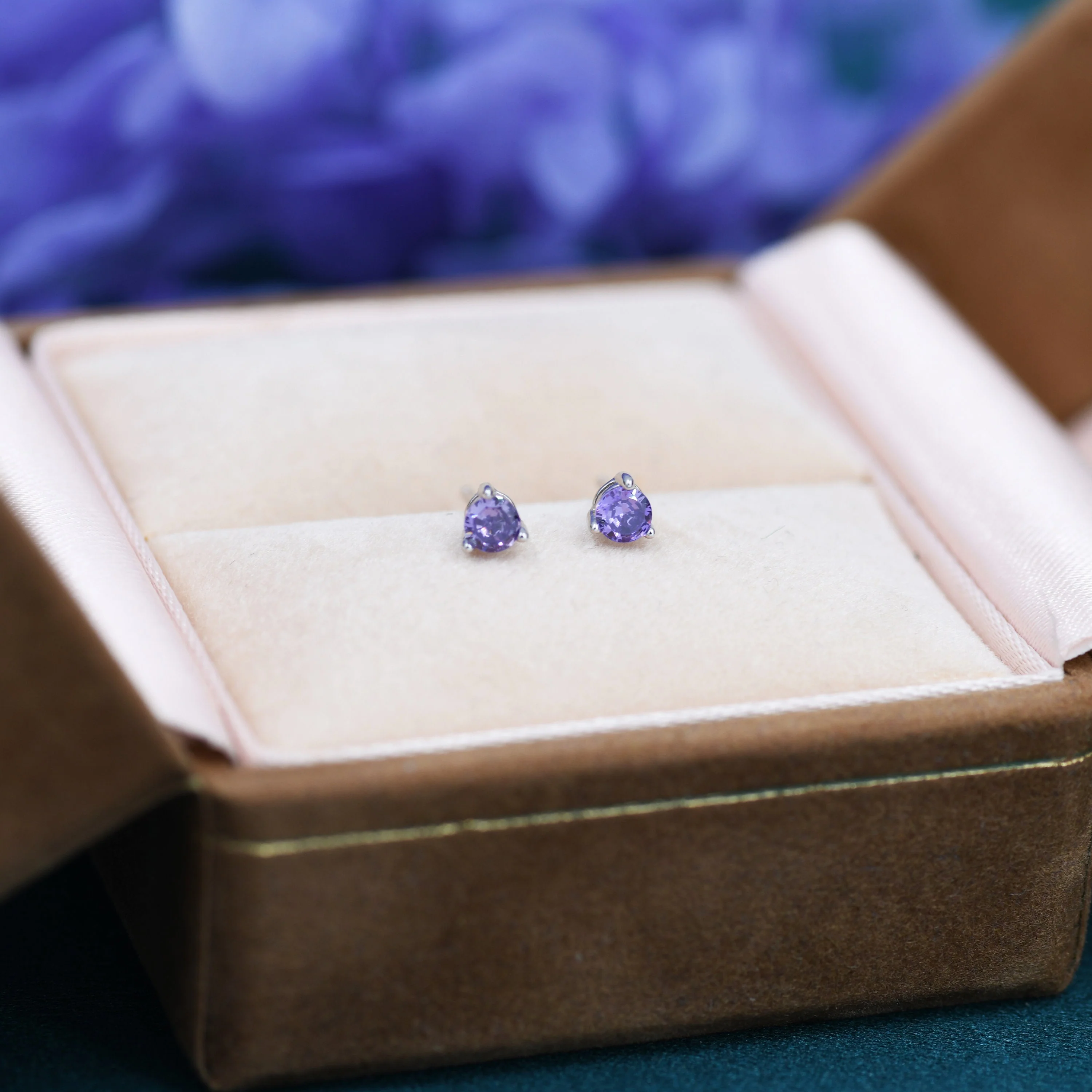 Amethyst Purple Crystal Stud Earrings in Sterling Silver, 3mm Three Prong, Gold or Silver, Tiny Stud - Image 5