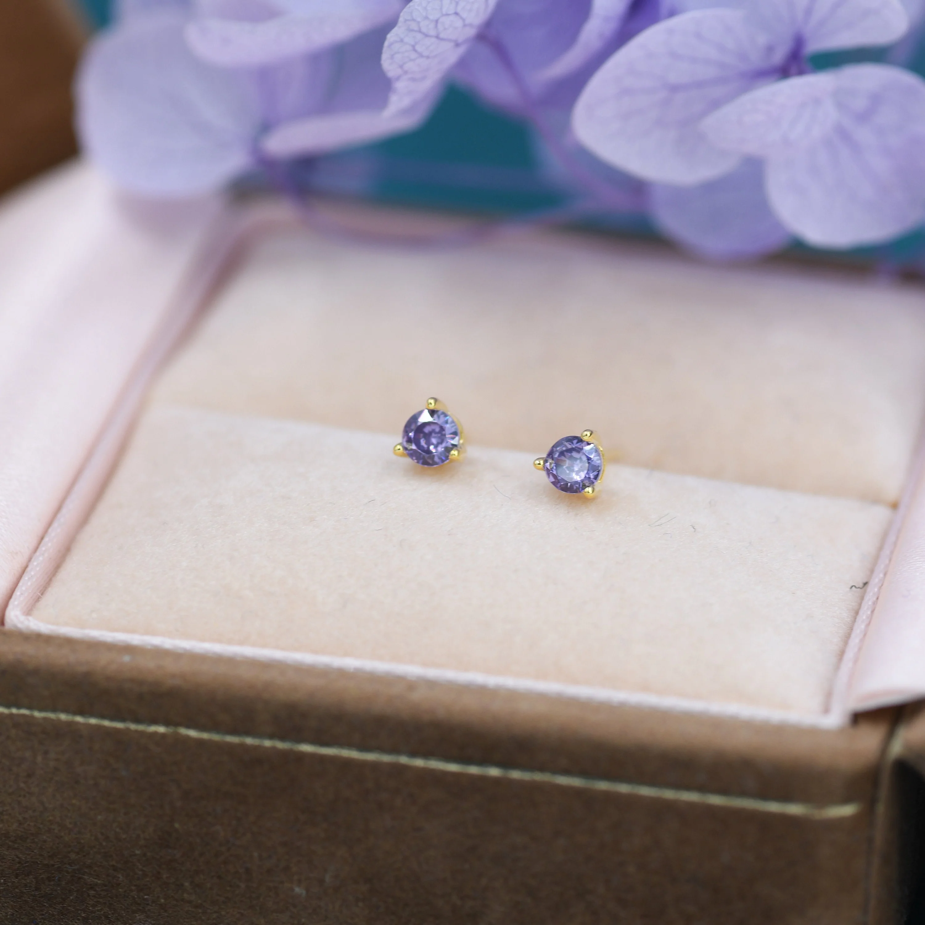 Amethyst Purple Crystal Stud Earrings in Sterling Silver, 3mm Three Prong, Gold or Silver, Tiny Stud - Image 6