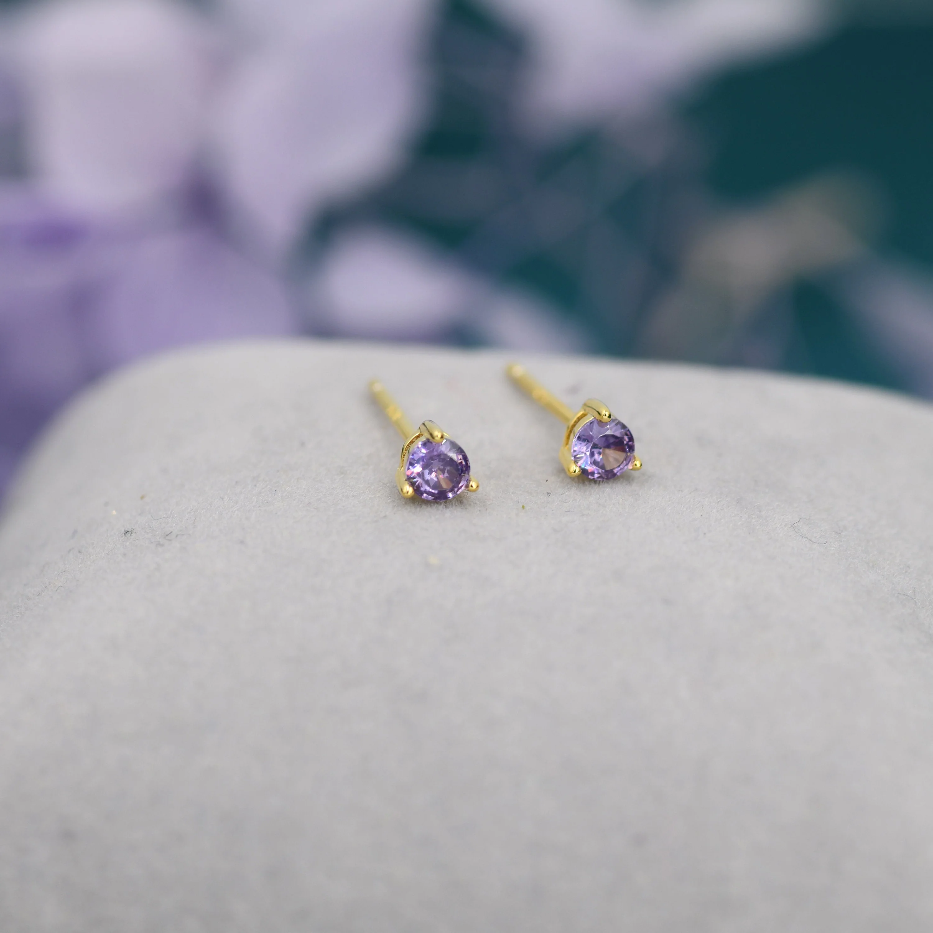 Amethyst Purple Crystal Stud Earrings in Sterling Silver, 3mm Three Prong, Gold or Silver, Tiny Stud - Image 7