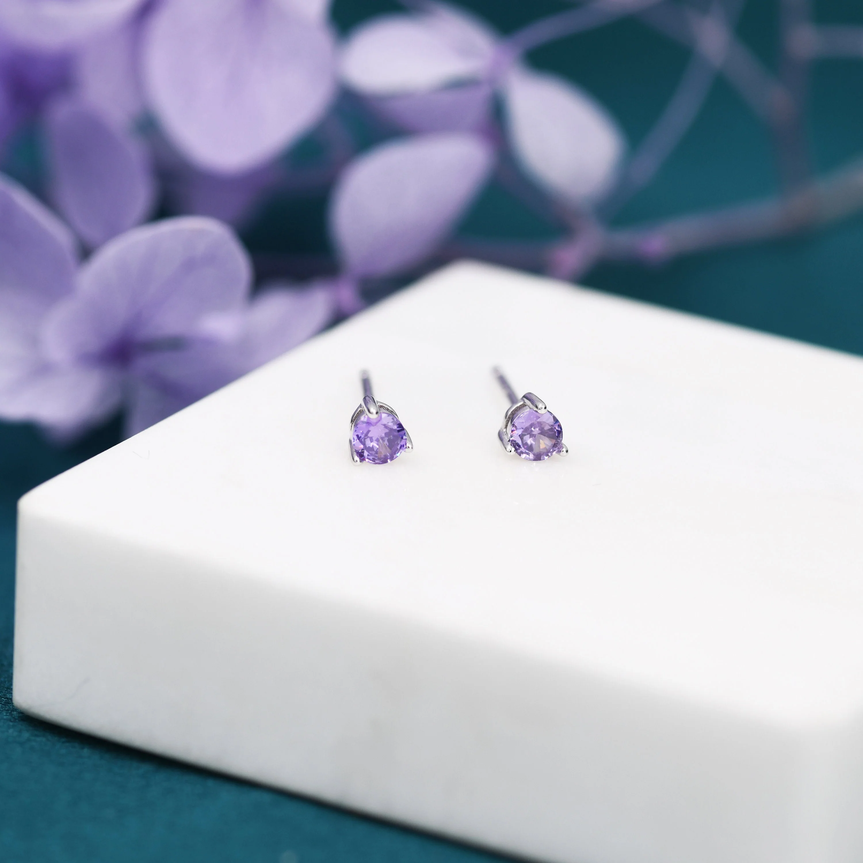 Amethyst Purple Crystal Stud Earrings in Sterling Silver, 3mm Three Prong, Gold or Silver, Tiny Stud - Image 8