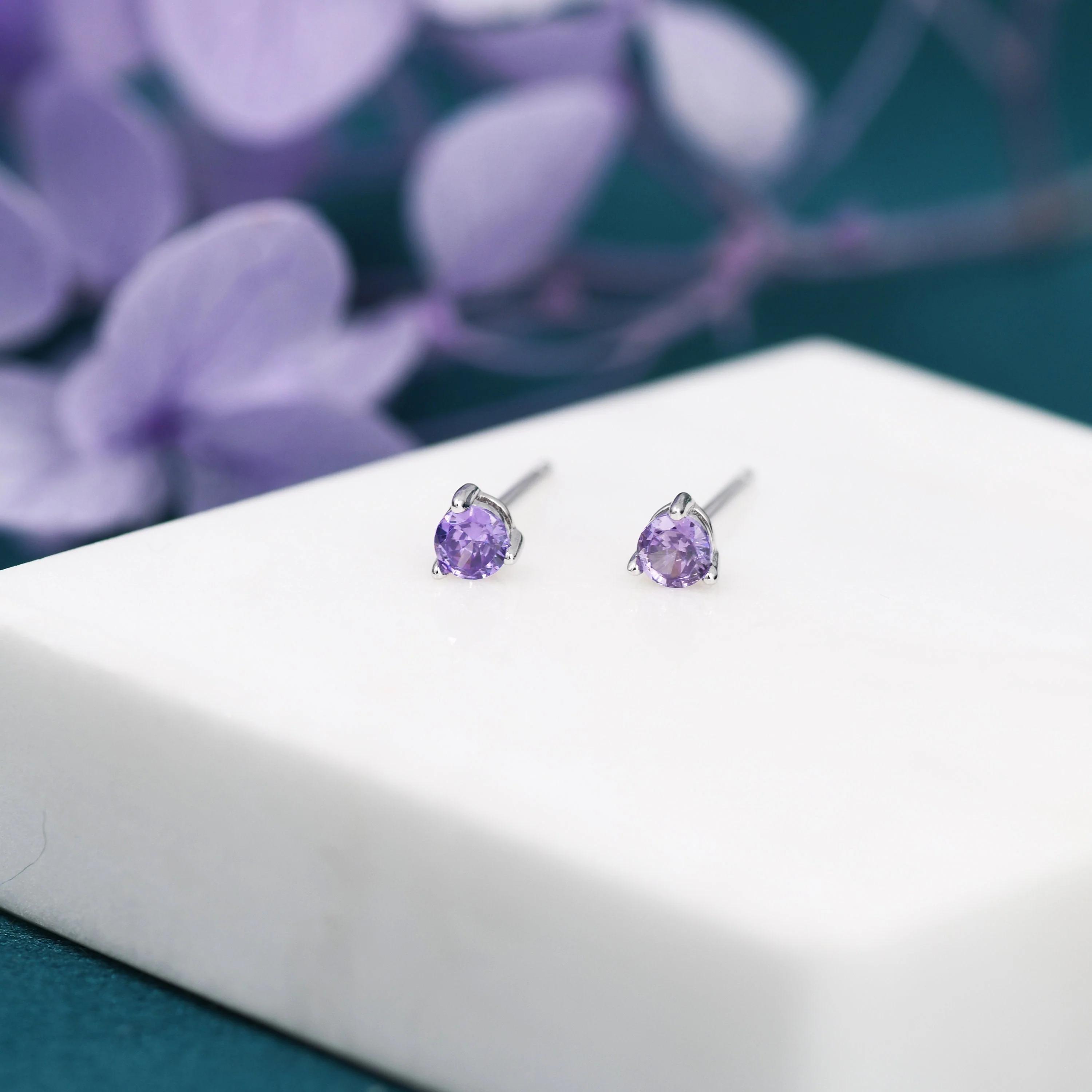Amethyst Purple Crystal Stud Earrings in Sterling Silver, 3mm Three Prong, Gold or Silver, Tiny Stud - Image 9