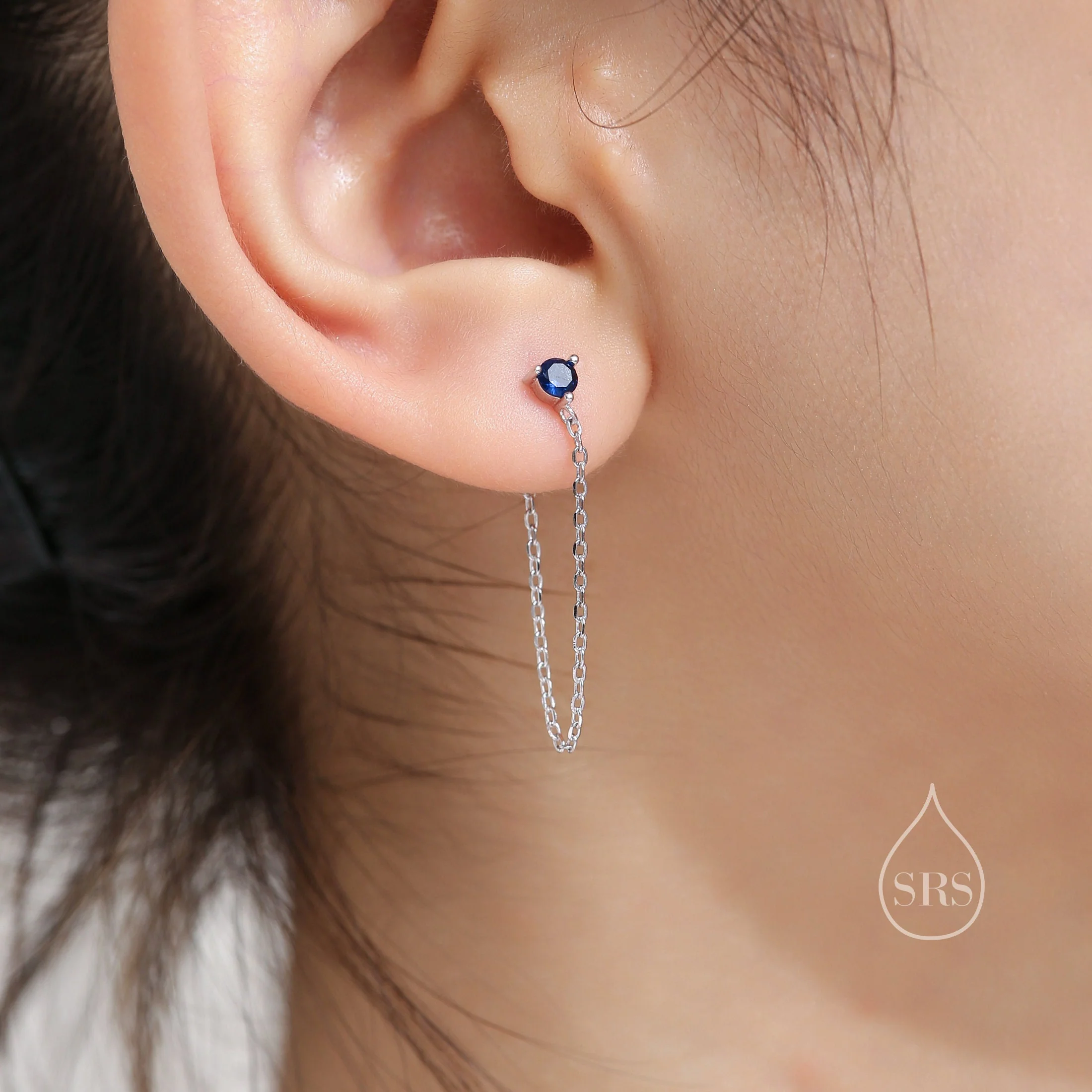 Amethyst Purple CZ and Chain Ear Jacket in Sterling Silver,  Silver or Gold, Front and Back Earrings, Two Part Earrings, Earring with Chain - Image 6