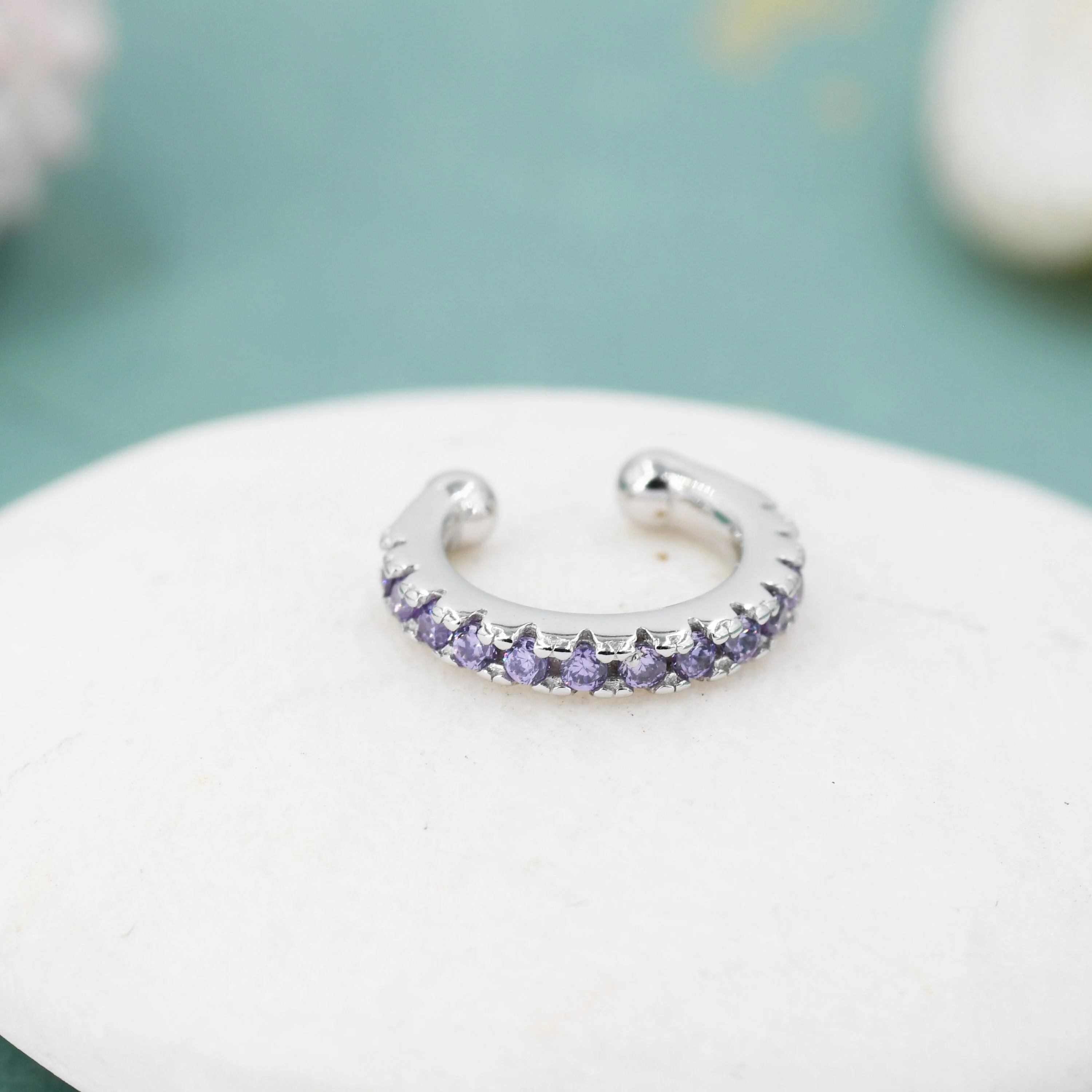 Amethyst Purple CZ Ear Cuff in Sterling Silver, Silver or Gold, Simple Piercing Free Earrings, Minimalist Ear Cuff, Purple CZ Ear Cuff - Image 2