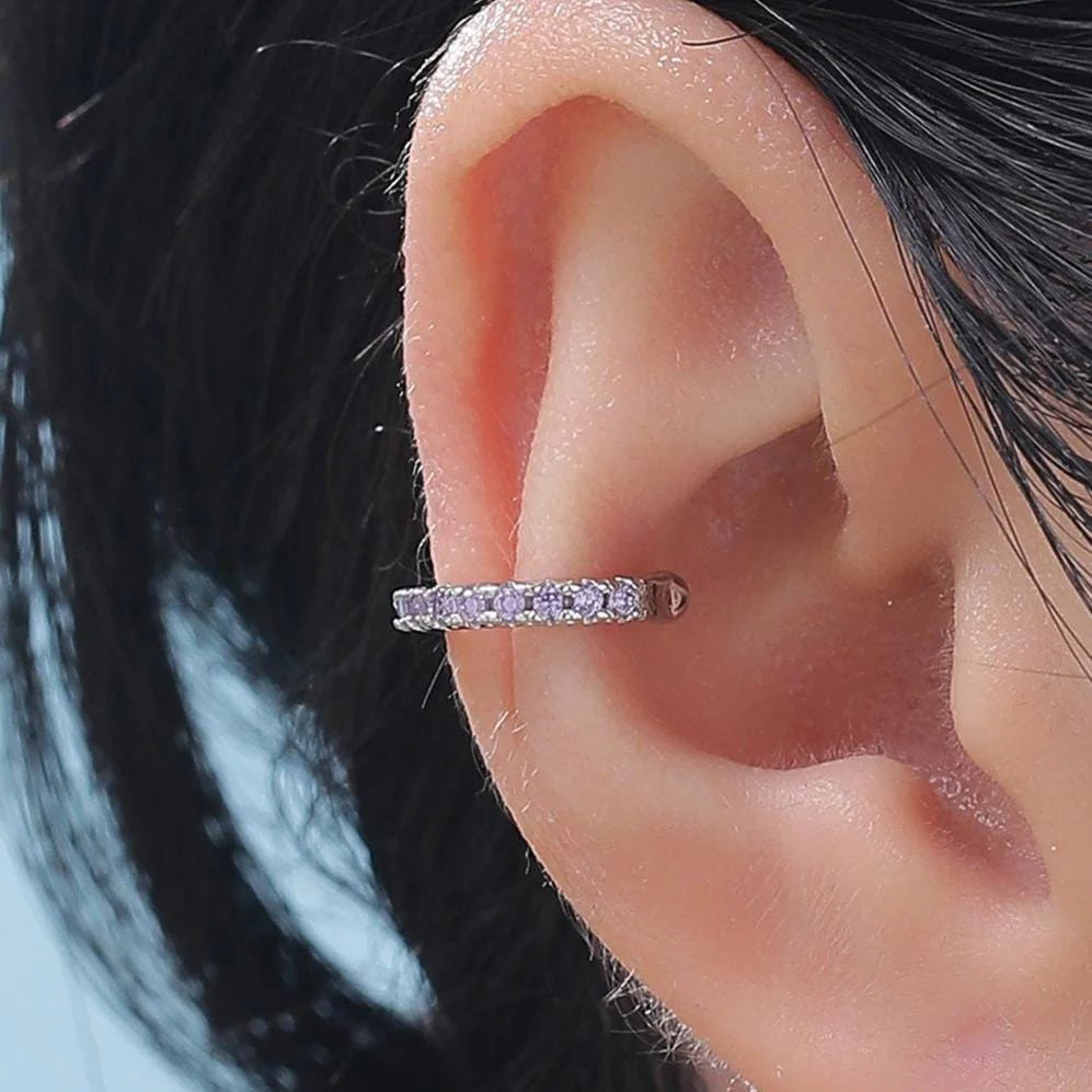 Amethyst Purple CZ Ear Cuff in Sterling Silver, Silver or Gold, Simple Piercing Free Earrings, Minimalist Ear Cuff, Purple CZ Ear Cuff - Image 7