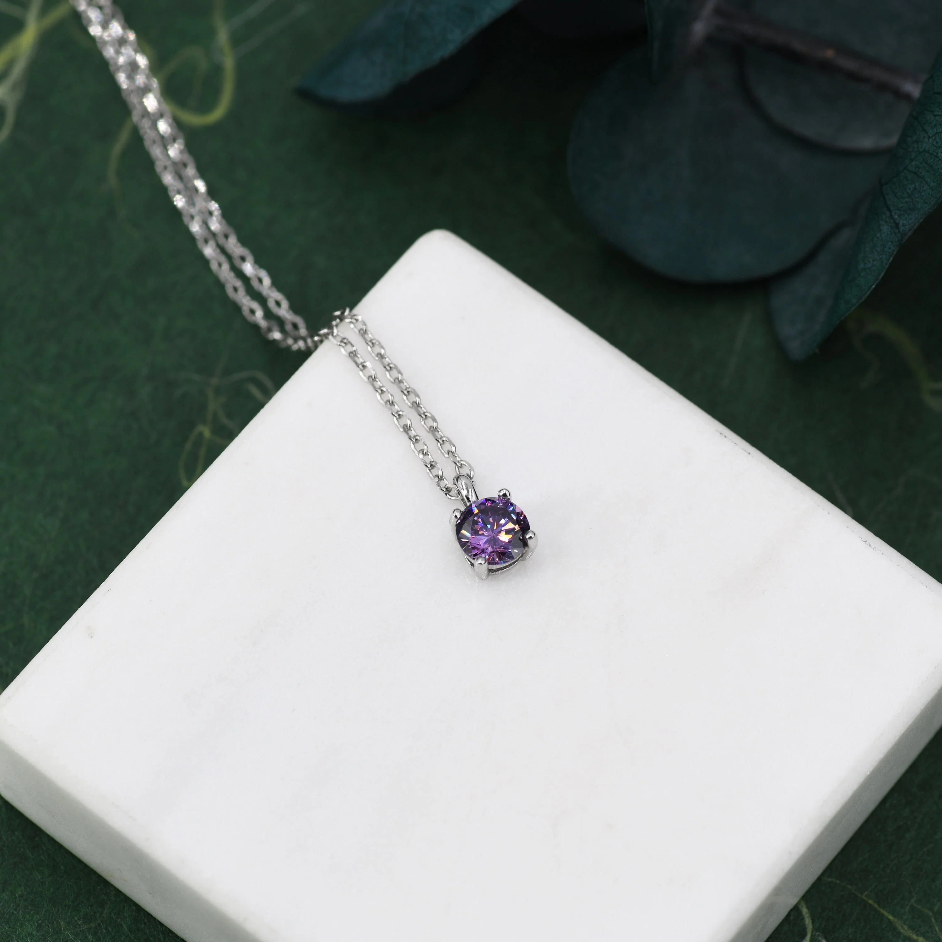 Amethyst Purple CZ Pendant Necklace in Sterling Silver, Available in Two Sizes, 0.5 carat or 1 carat, Amethyst Purple Zircon Necklace - Image 3